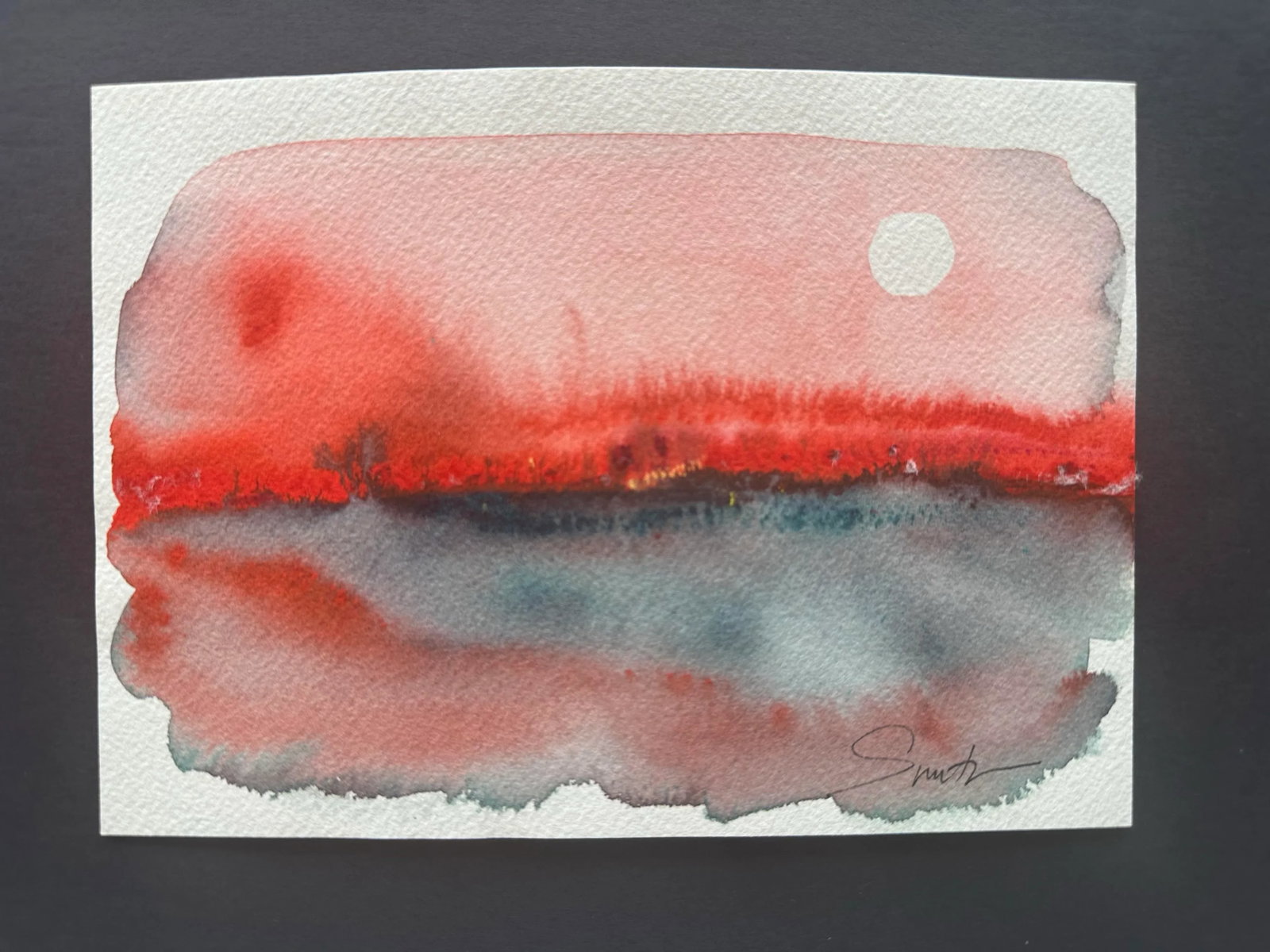 Signed Original Watercolor Abstract Landscape "The Fire's Still Burning" - 2