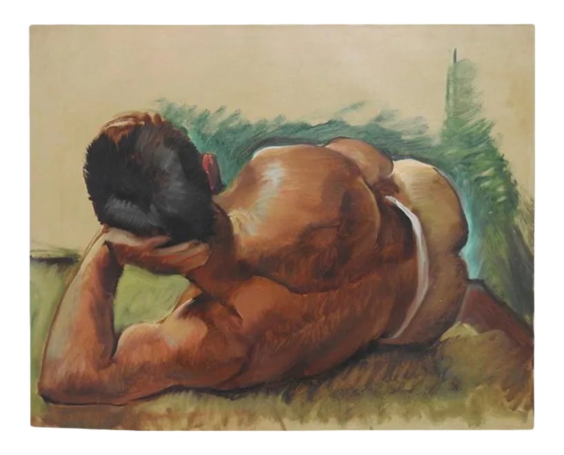 Robert Whitmore "Male at Rest" Oil Painting, Early 20th Century: This is an exquisite oil painting on unstretched canvas titled Male at Rest by listed artist Robert Whitmore (American; 1890-1979), dated early-mid 20th century. The work depicts the gestural