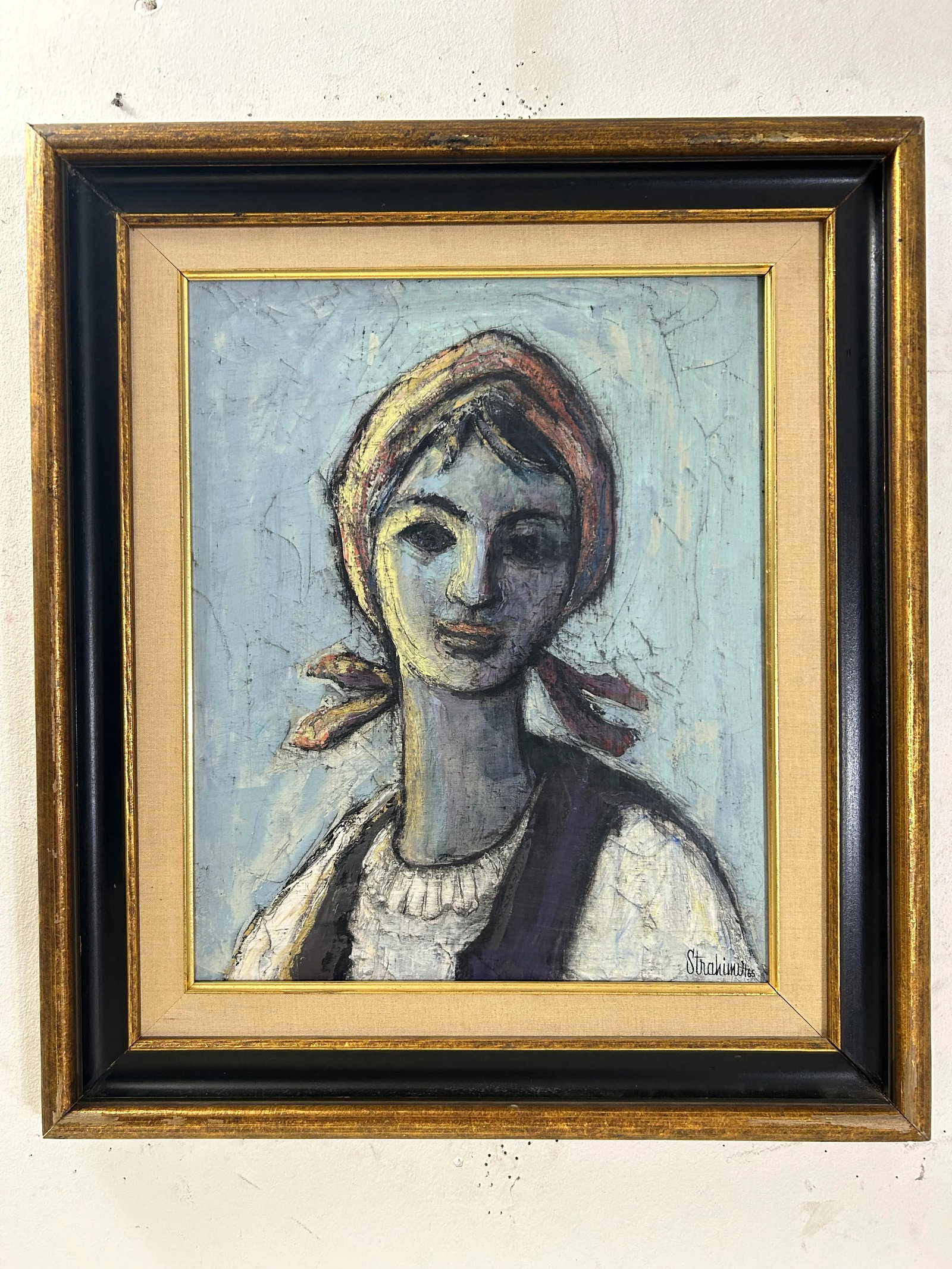 1965 Portrait of a Girl - by Strahimir Hrkalovic Mid-Century Oil Painting - 2