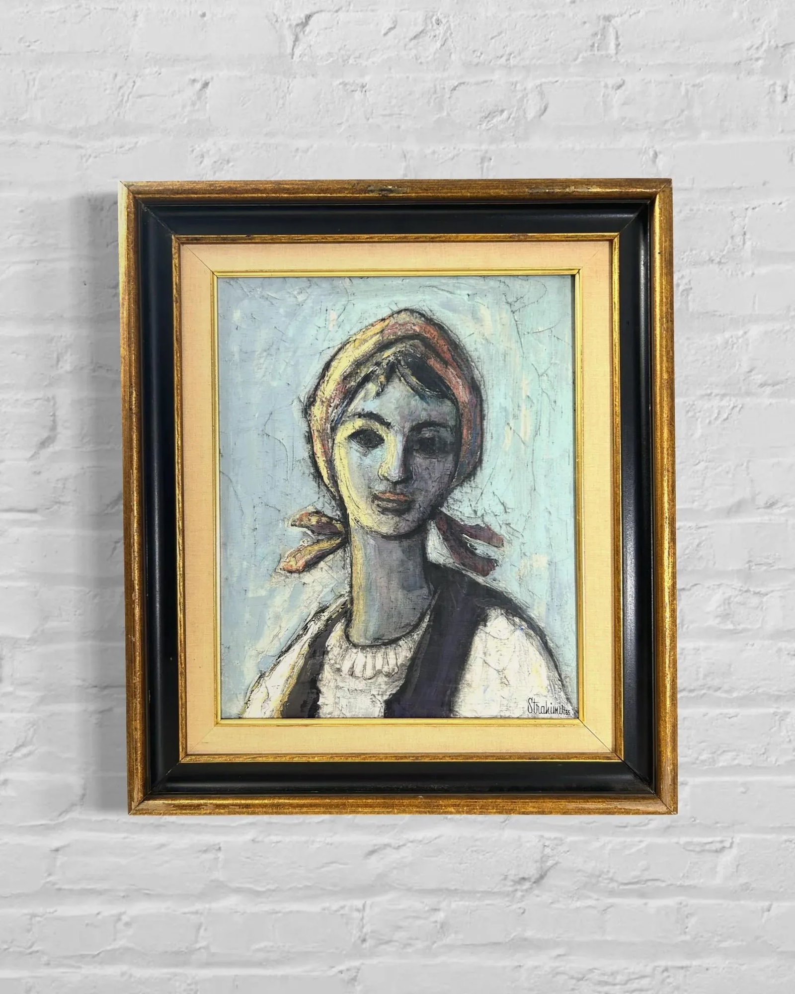 1965 Portrait of a Girl - by Strahimir Hrkalovic Mid-Century Oil Painting - 5