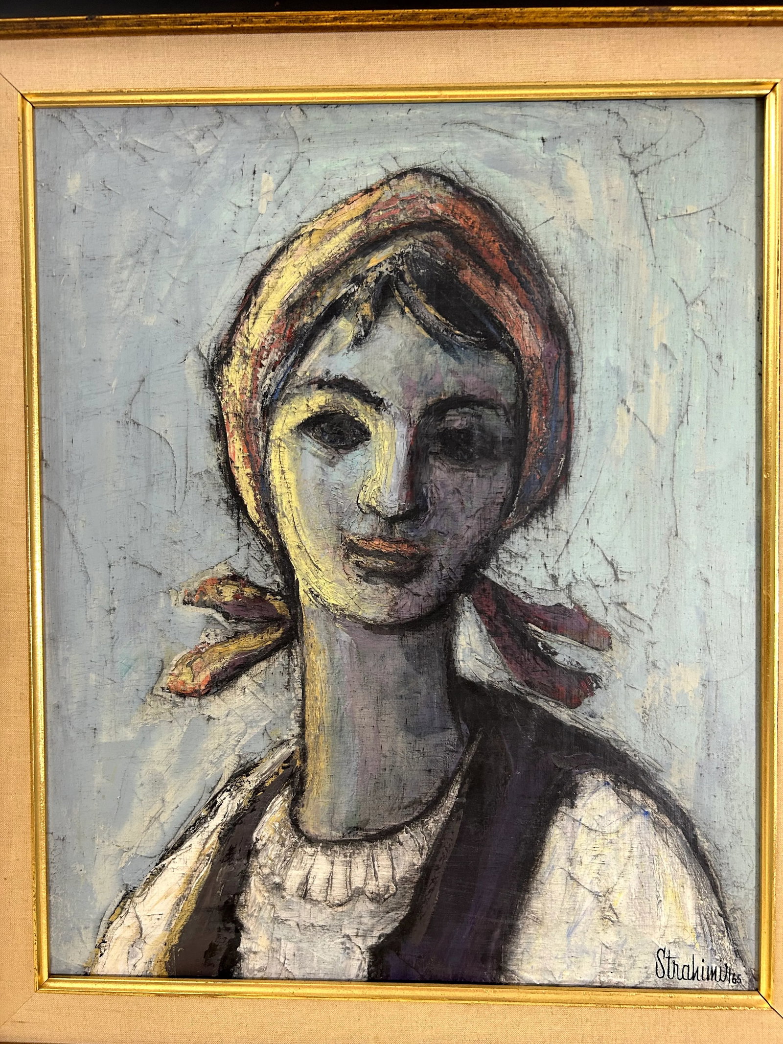 1965 Portrait of a Girl - by Strahimir Hrkalovic Mid-Century Oil Painting - 6