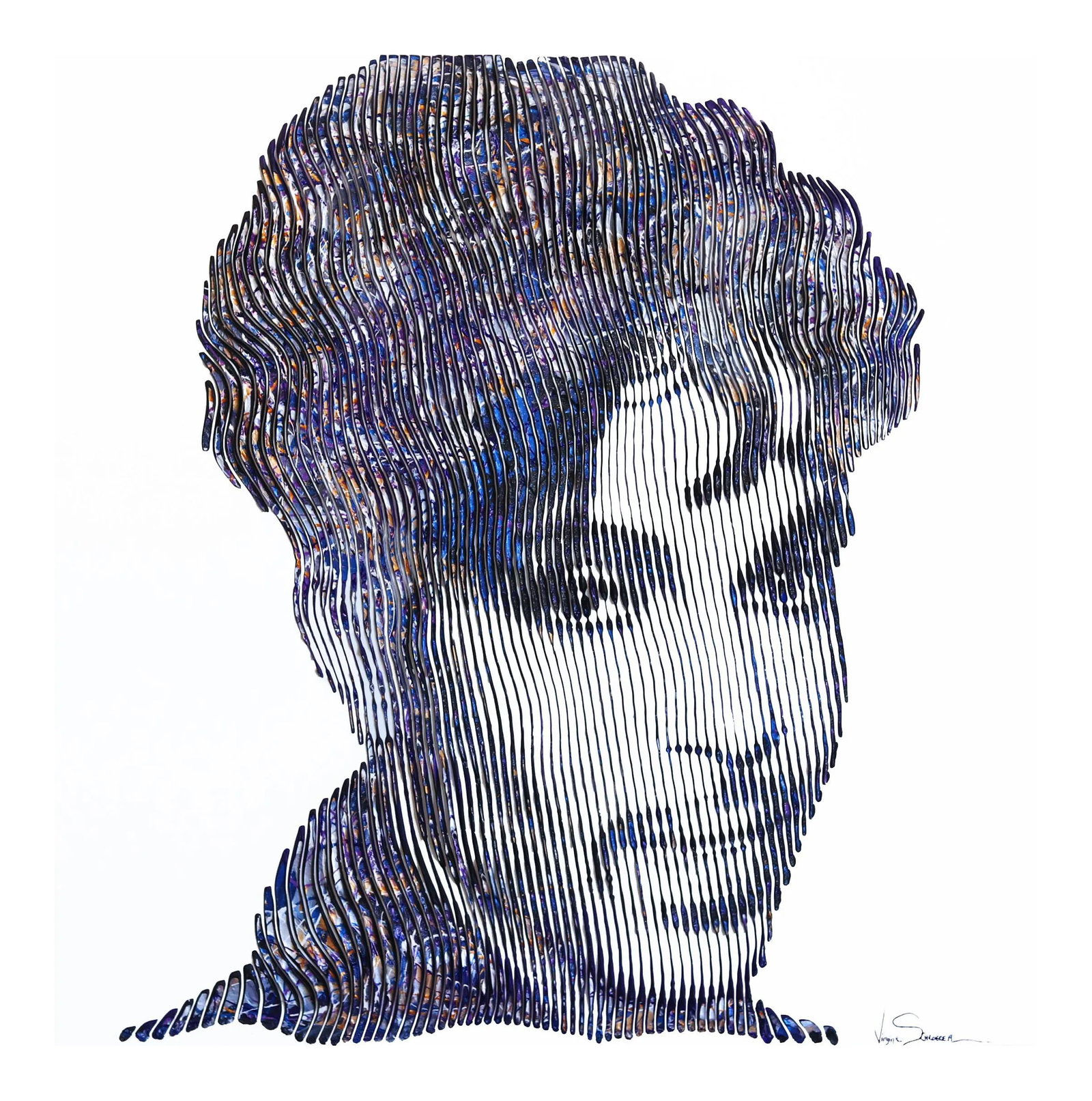 Original Op Art Pop Icon Portrait Painting by Virginie Schroeder 'Purple Rain Prince'': Virginie Schroeder is an innovative artist based in Quebec, Canada. She puts in play lines, circles and other geometric forms to create works with subjects that are not immediately visible. Verbal
