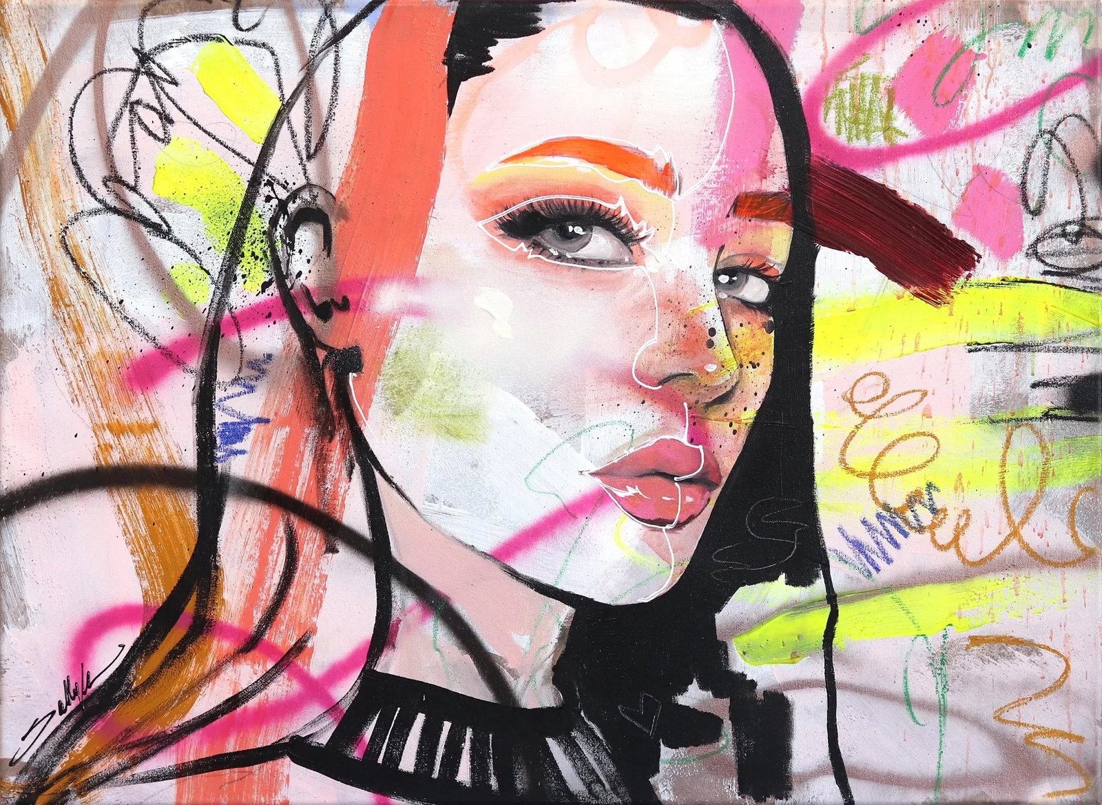 "White Line" Original Artwork by Sally K: As your gaze lingers on one of Sally K's paintings, you notice how Sally's brush strokes add playfulness and life to the canvas, incorporating unexpected images and shapes of flowers, or abstract