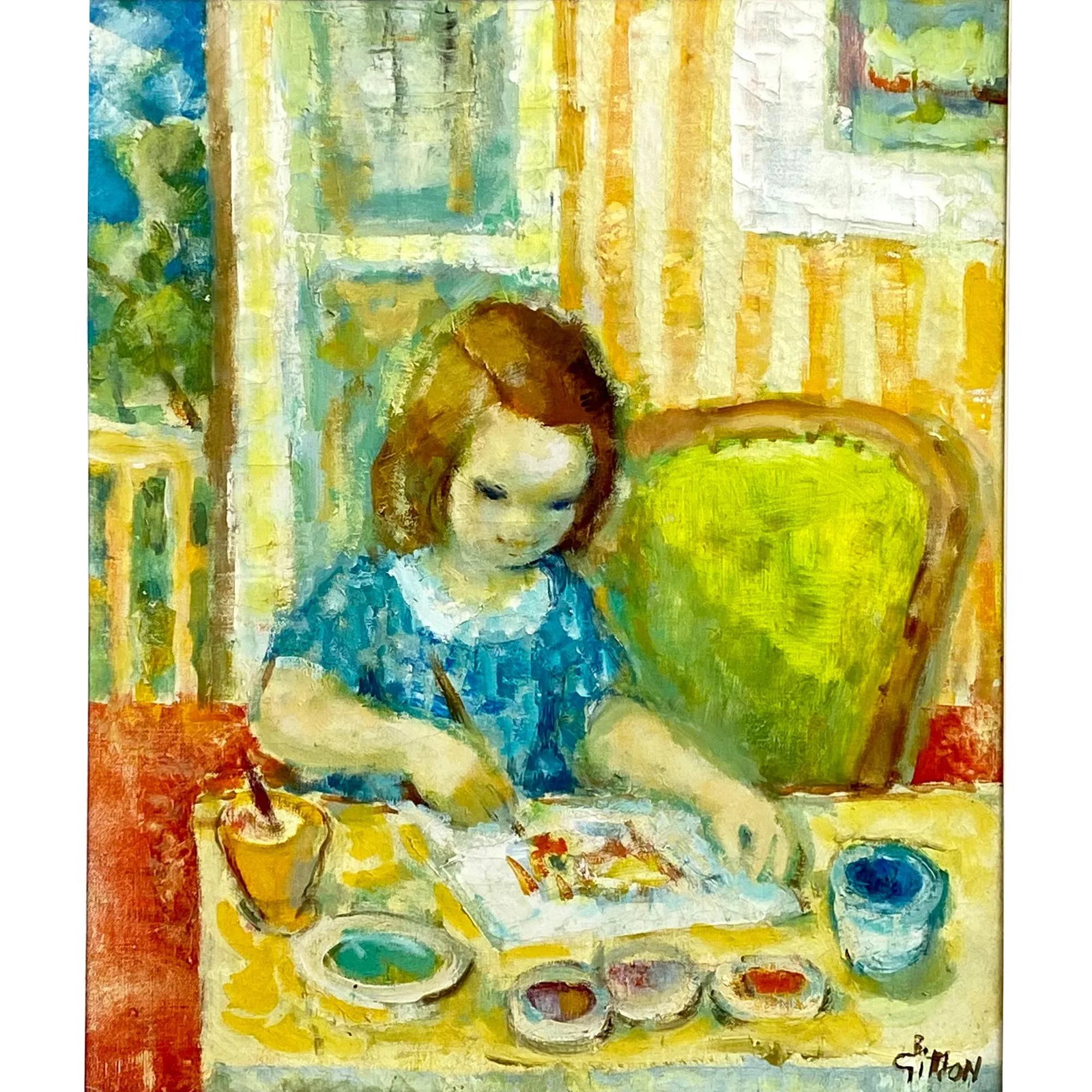 Boris Simon, Painting of Young Girl "Petite Fille Dessiniart" - 2