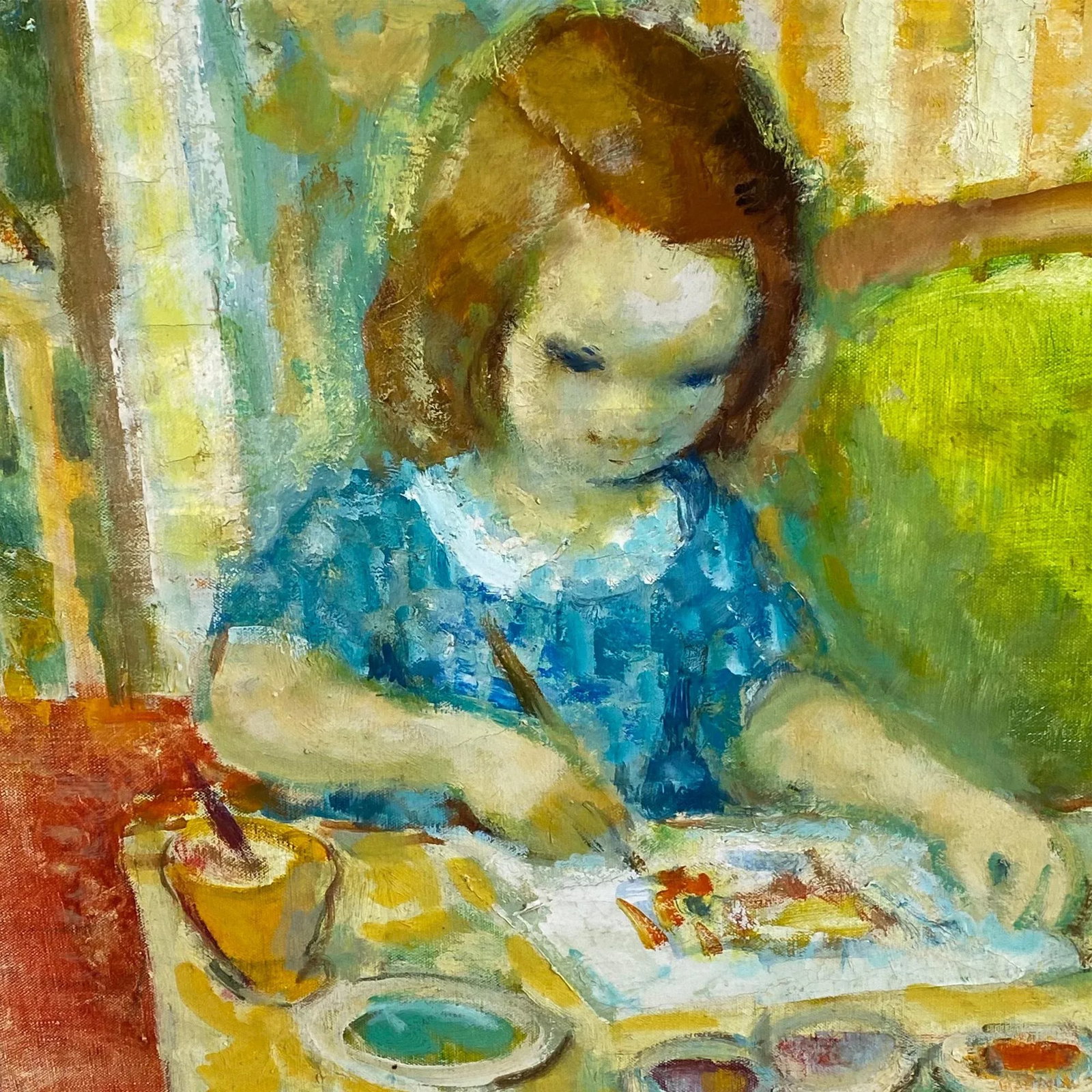 Boris Simon, Painting of Young Girl "Petite Fille Dessiniart" - 4