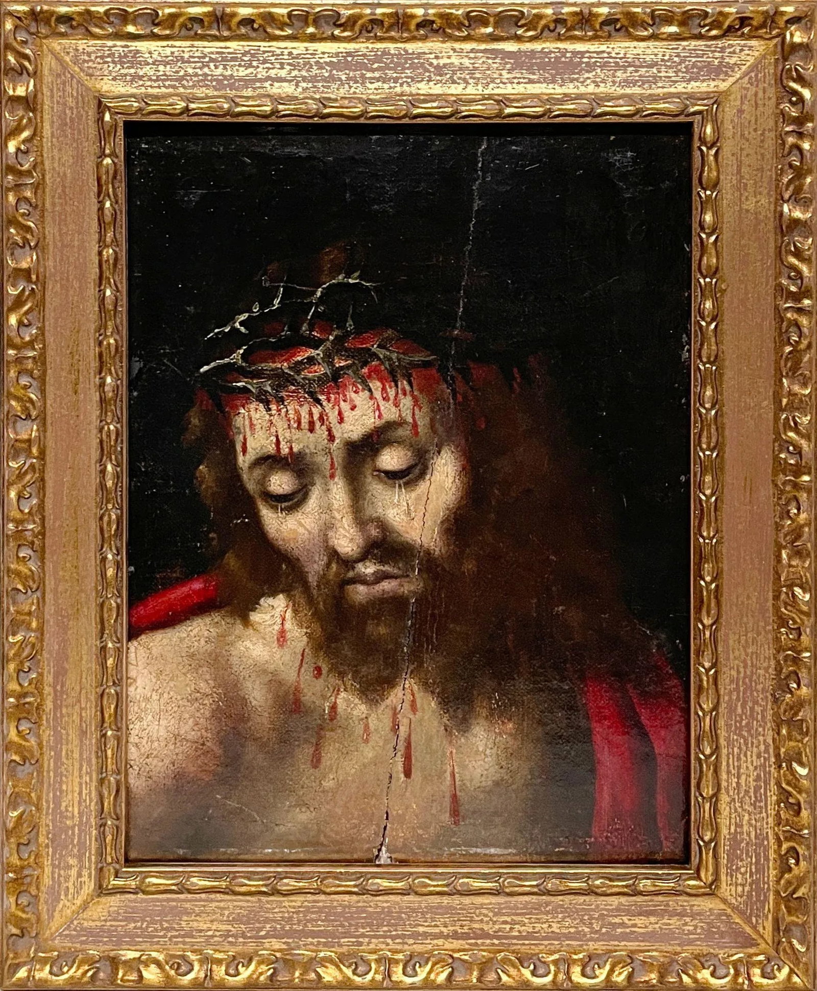 Impressive French School 17th/18th Century Oil on Panel Portrait of Christ and Crown of Thorns (1 of 5)