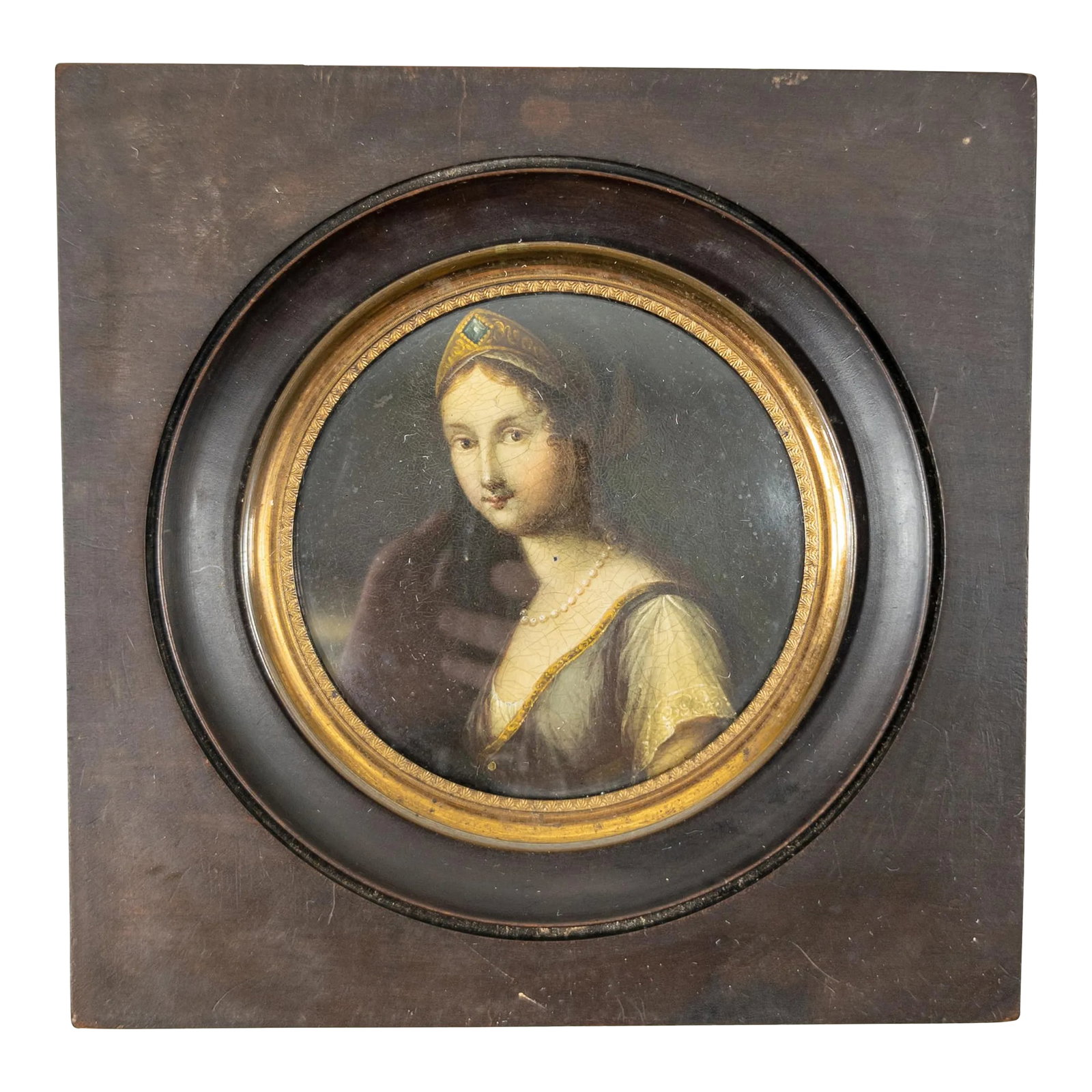 19th Century Miniature Oil Painting of Queen Louise of Prussia After Josef Grassi: We are selling this very fine miniature portrait painting. This very well done oil on cardboard or panel is very well executed in a Baroque or Renaissance style. The painting is identified on the