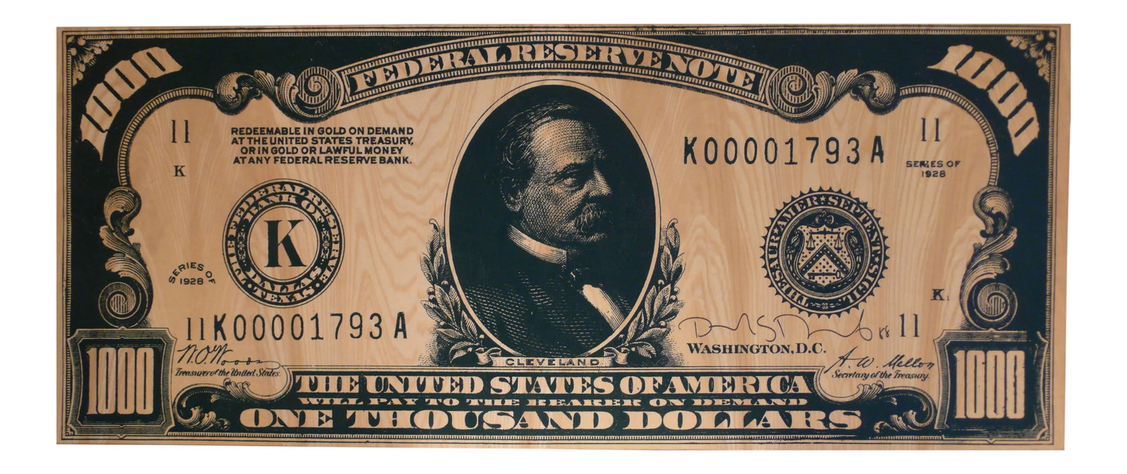 Richard Duardo One Thousand Dollars Original Print: Extremely Rare, Not sure if any others were made, but the artist was a silkscreen printer and owned one of the best artist silkscreen studios in LA. Richard Duardo was born in East Los Angeles and is