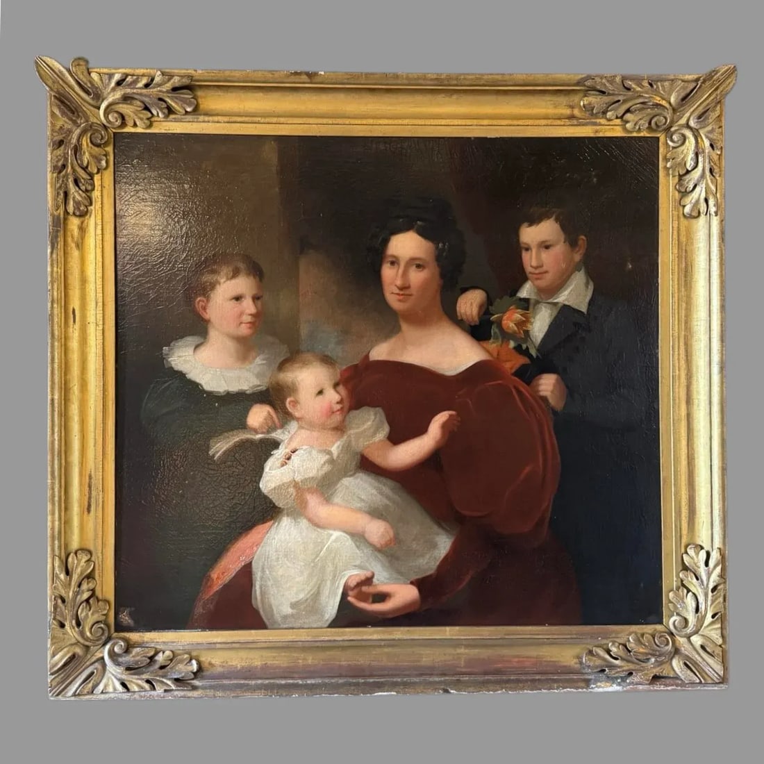 Late 19th Century Antique Gilt Framed Family Portrait Oil Painting on Canvas - 11