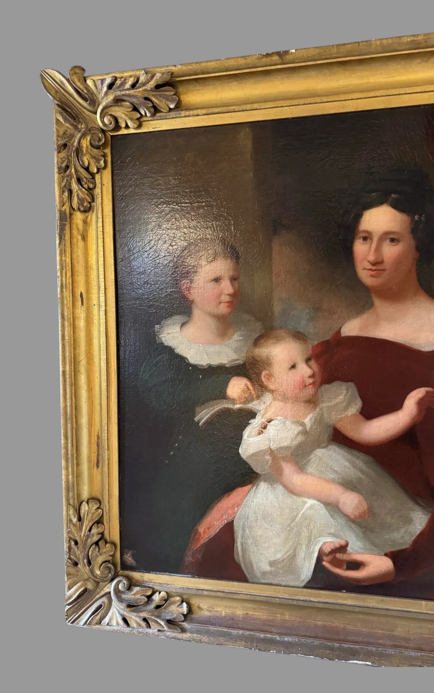 Late 19th Century Antique Gilt Framed Family Portrait Oil Painting on Canvas - 2