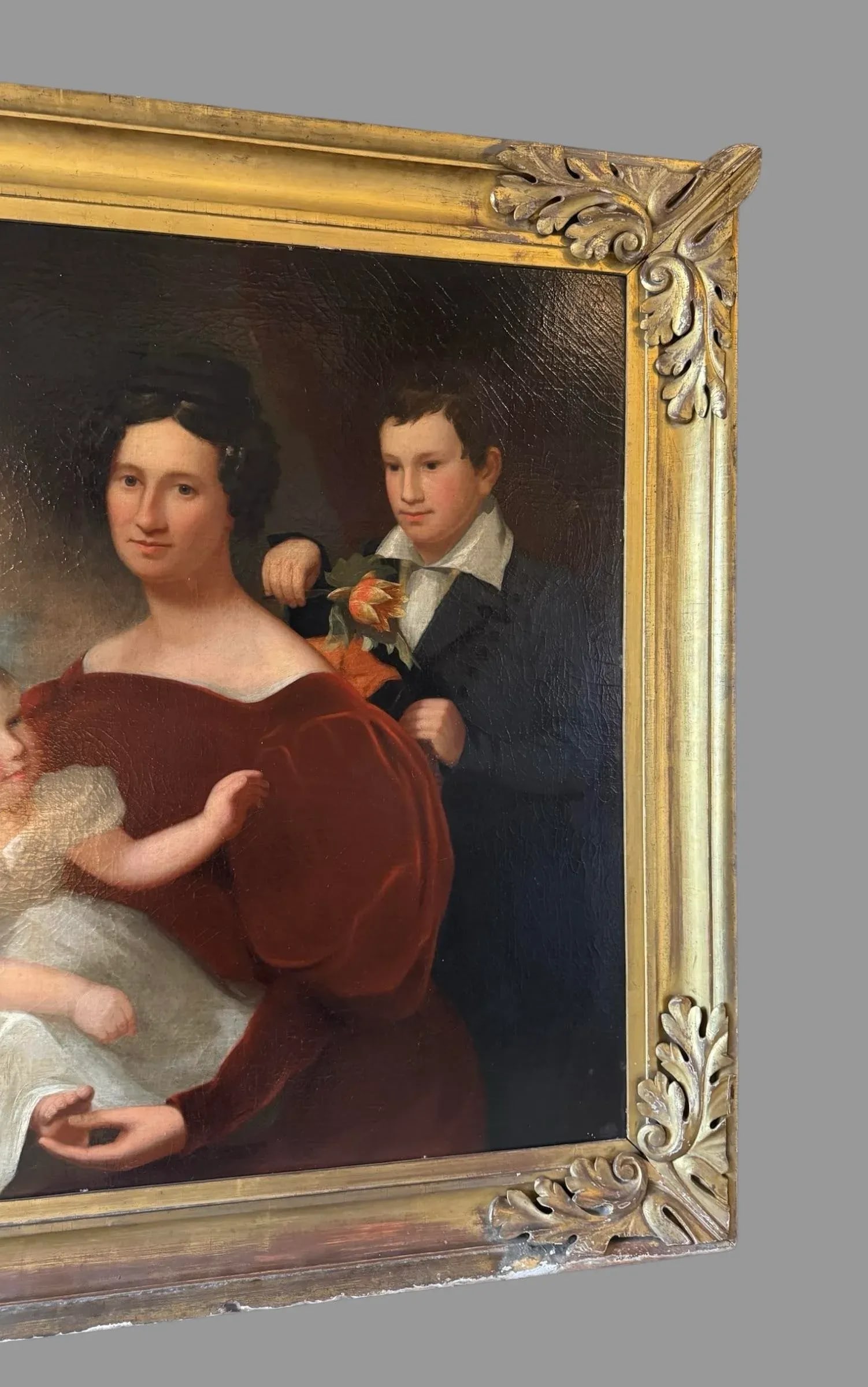 Late 19th Century Antique Gilt Framed Family Portrait Oil Painting on Canvas - 3