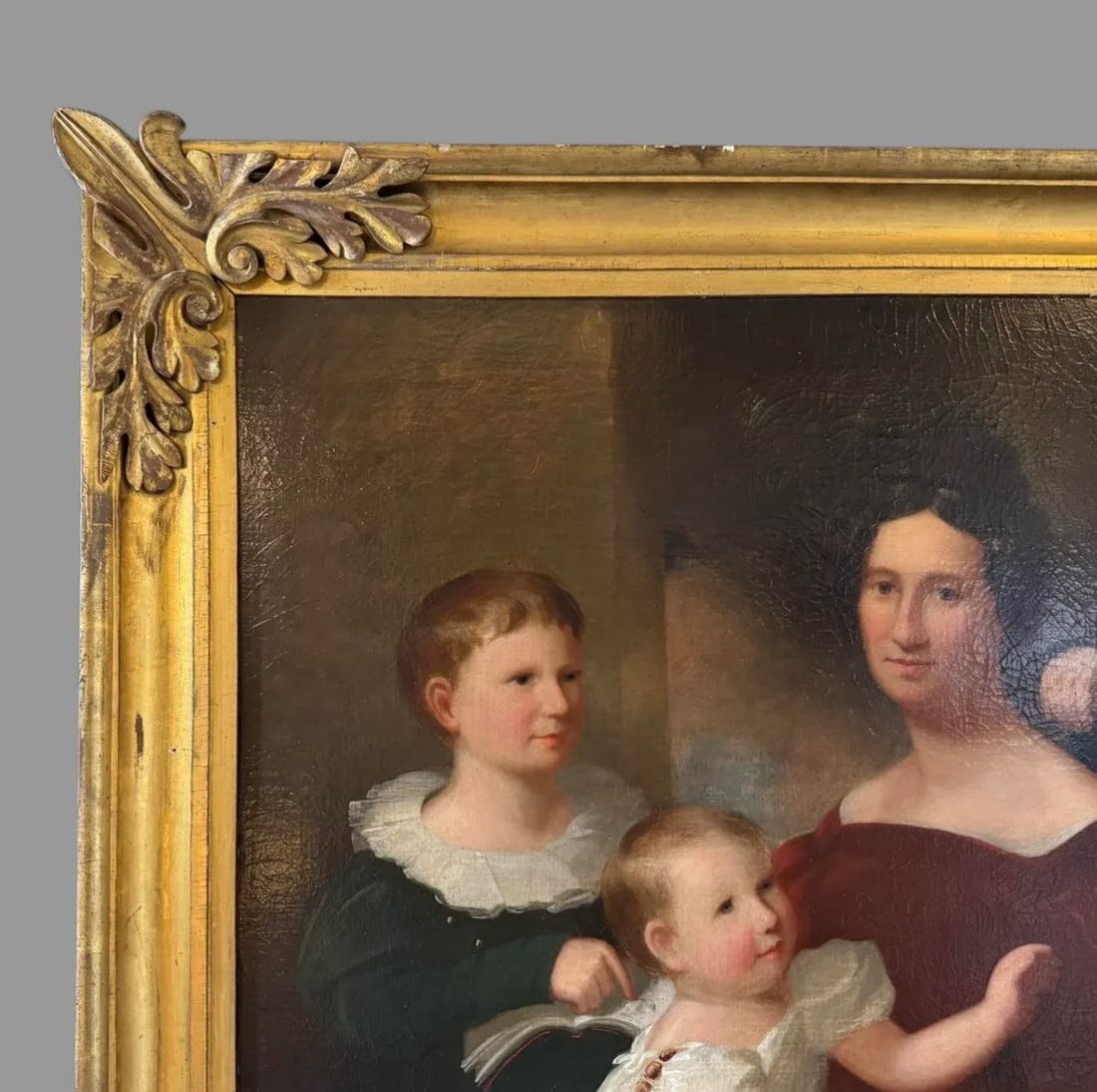 Late 19th Century Antique Gilt Framed Family Portrait Oil Painting on Canvas - 4