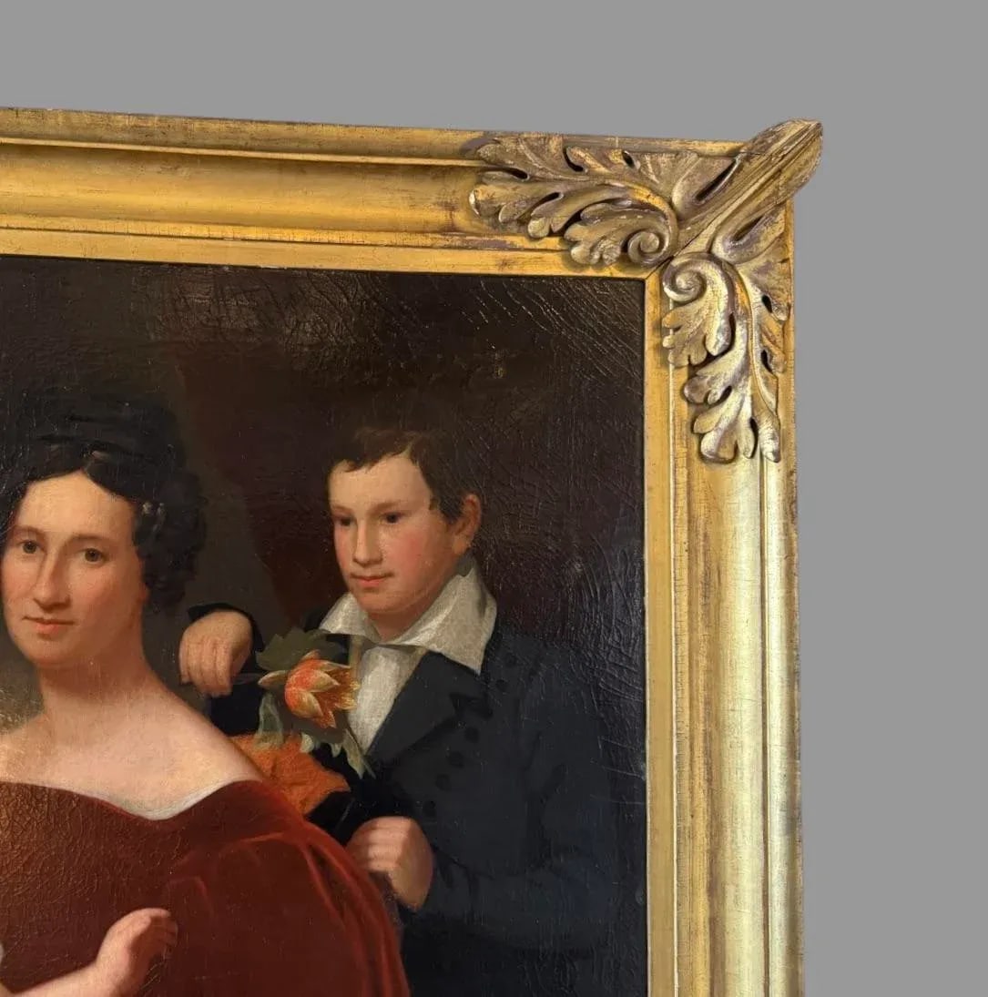 Late 19th Century Antique Gilt Framed Family Portrait Oil Painting on Canvas - 5