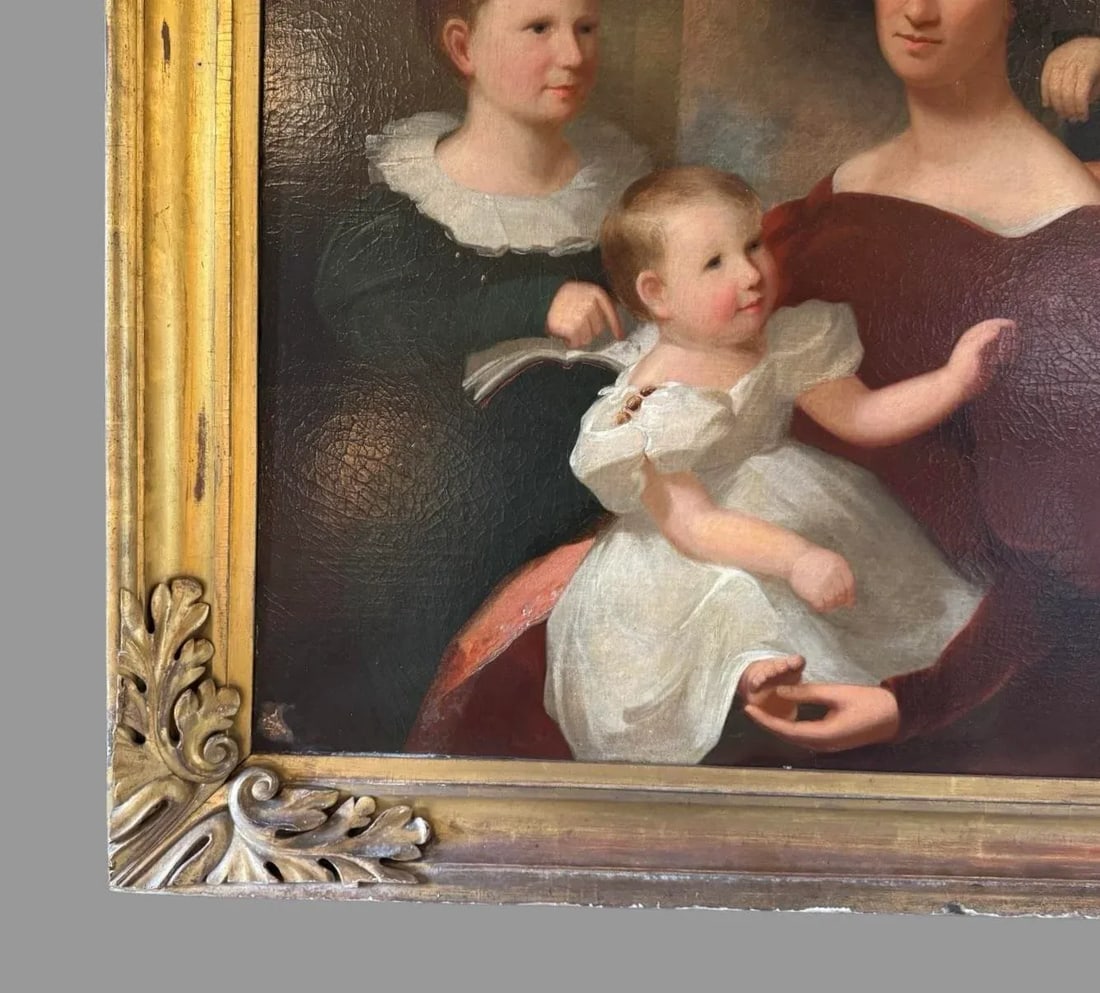 Late 19th Century Antique Gilt Framed Family Portrait Oil Painting on Canvas - 7