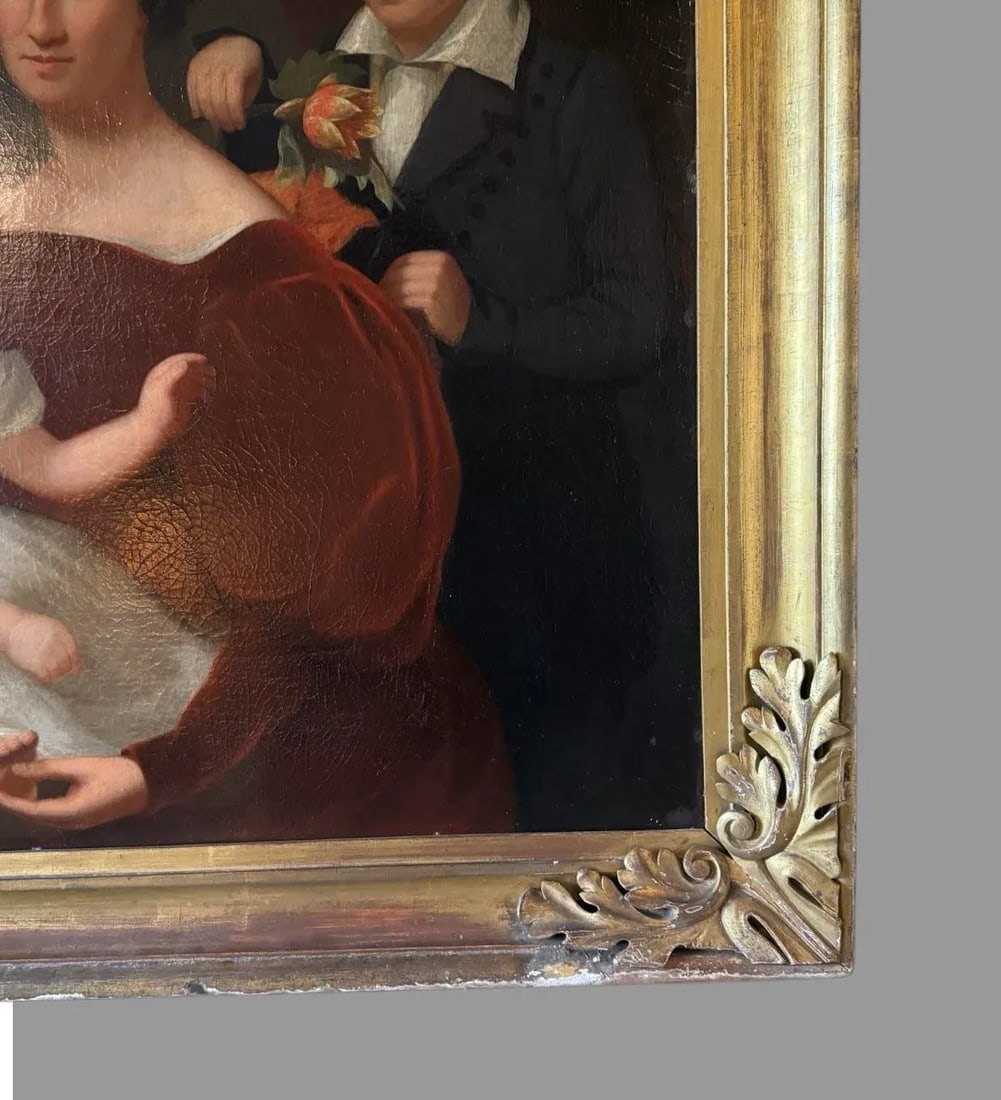 Late 19th Century Antique Gilt Framed Family Portrait Oil Painting on Canvas - 8