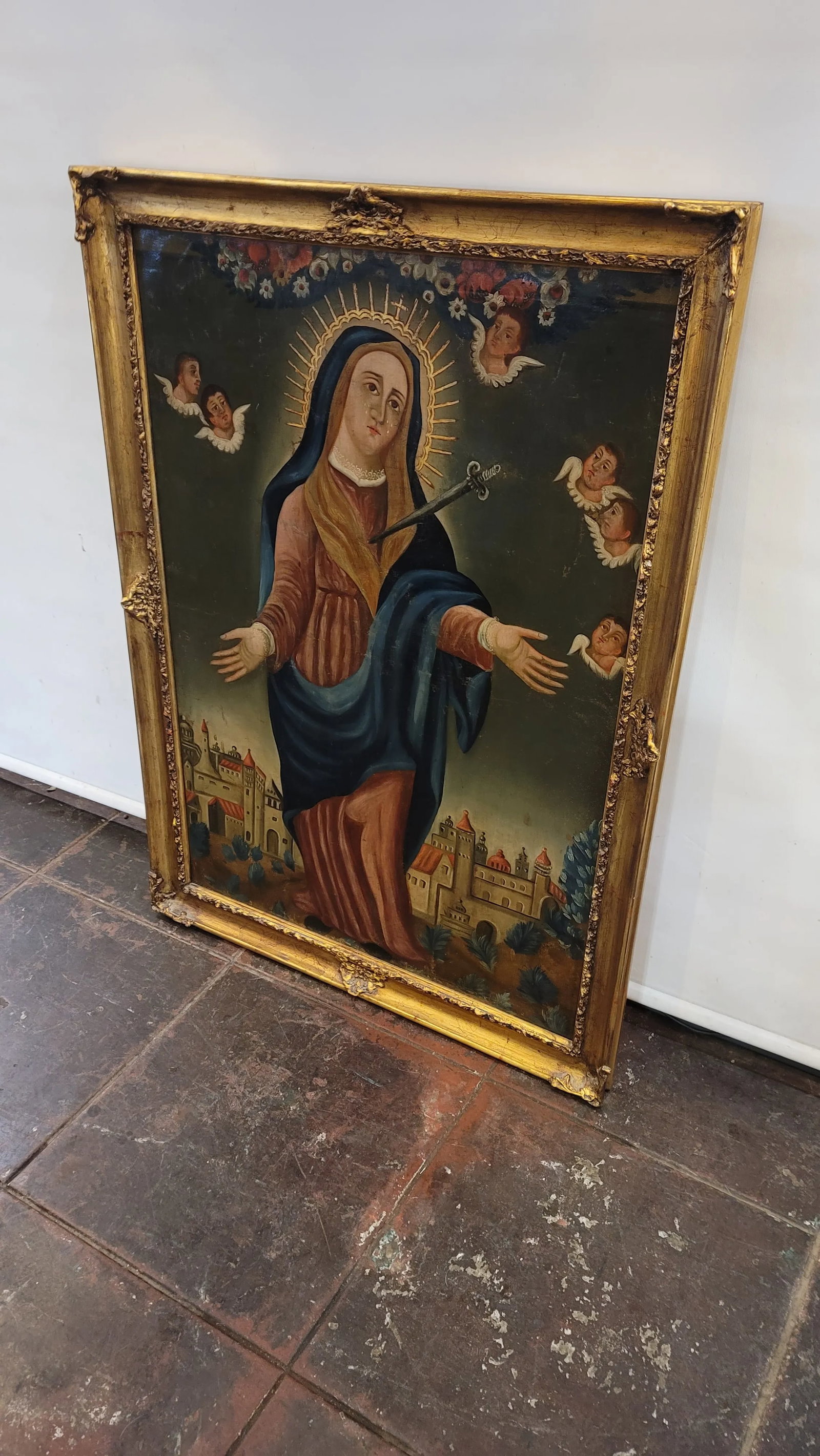 18h Century Virgin Mary Lady of Sorrows Mestizo-Baroque Cuzco School Colonial Period - 10