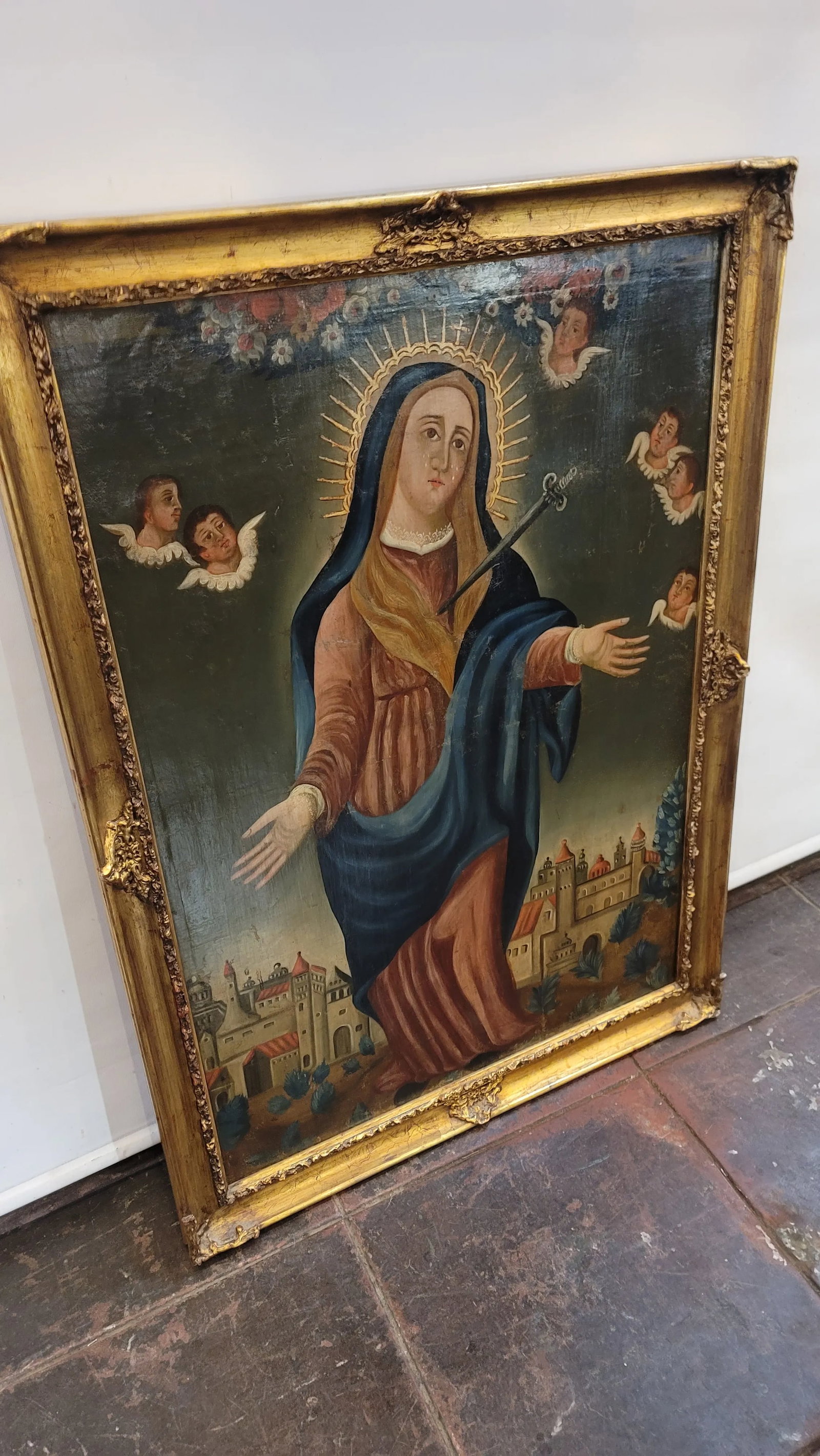 18h Century Virgin Mary Lady of Sorrows Mestizo-Baroque Cuzco School Colonial Period - 11