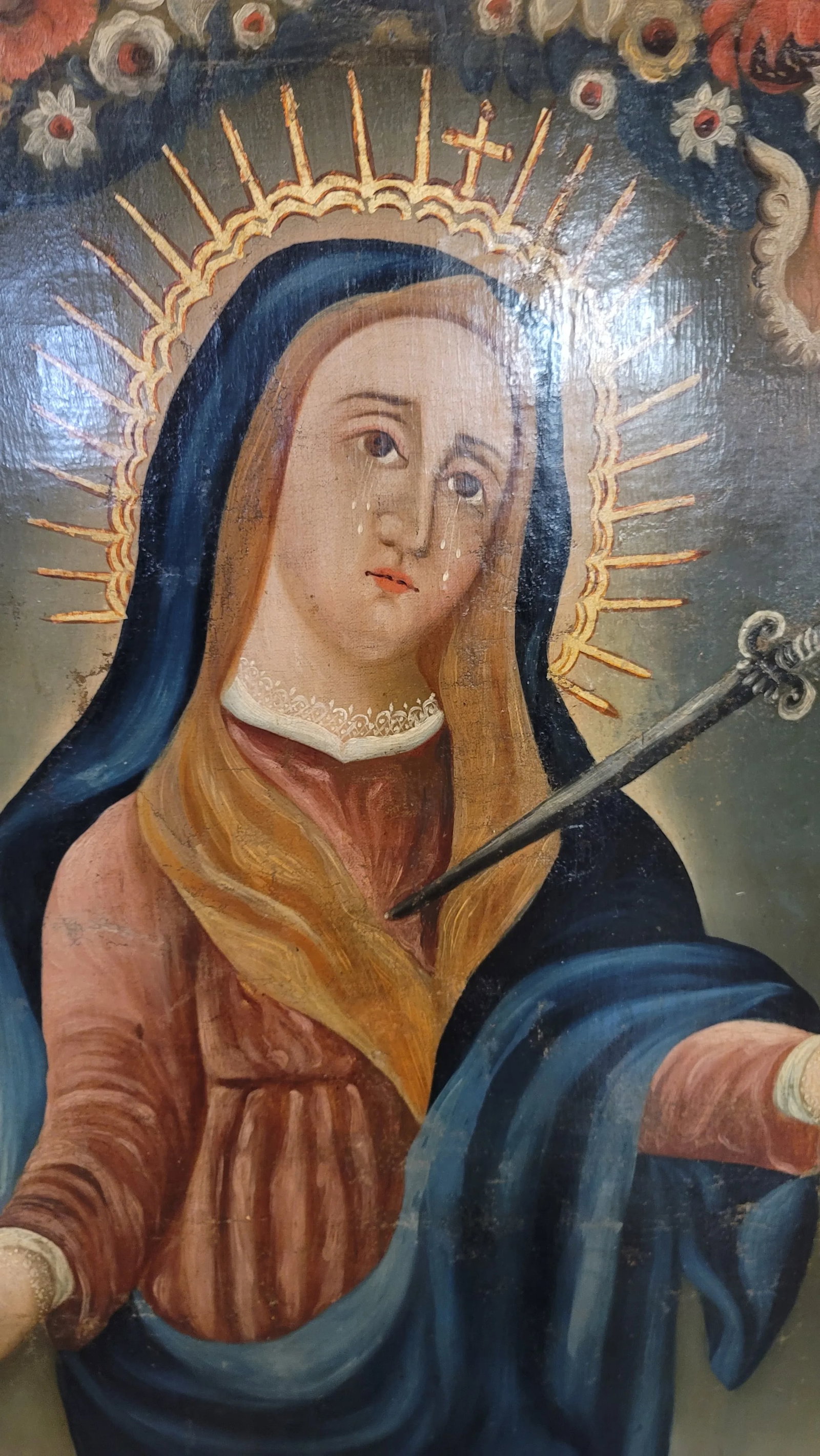18h Century Virgin Mary Lady of Sorrows Mestizo-Baroque Cuzco School Colonial Period - 9