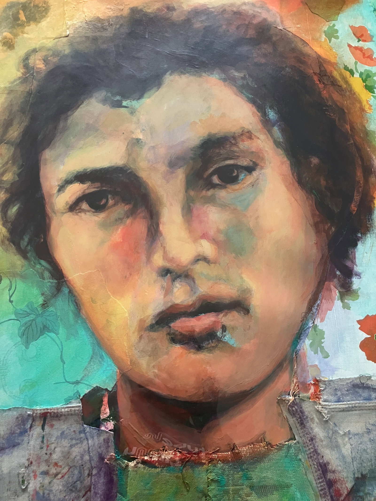 1980s Timothy Harney Mixed Media Collage Portrait of Tim Buckley, Signed and Framed - 4