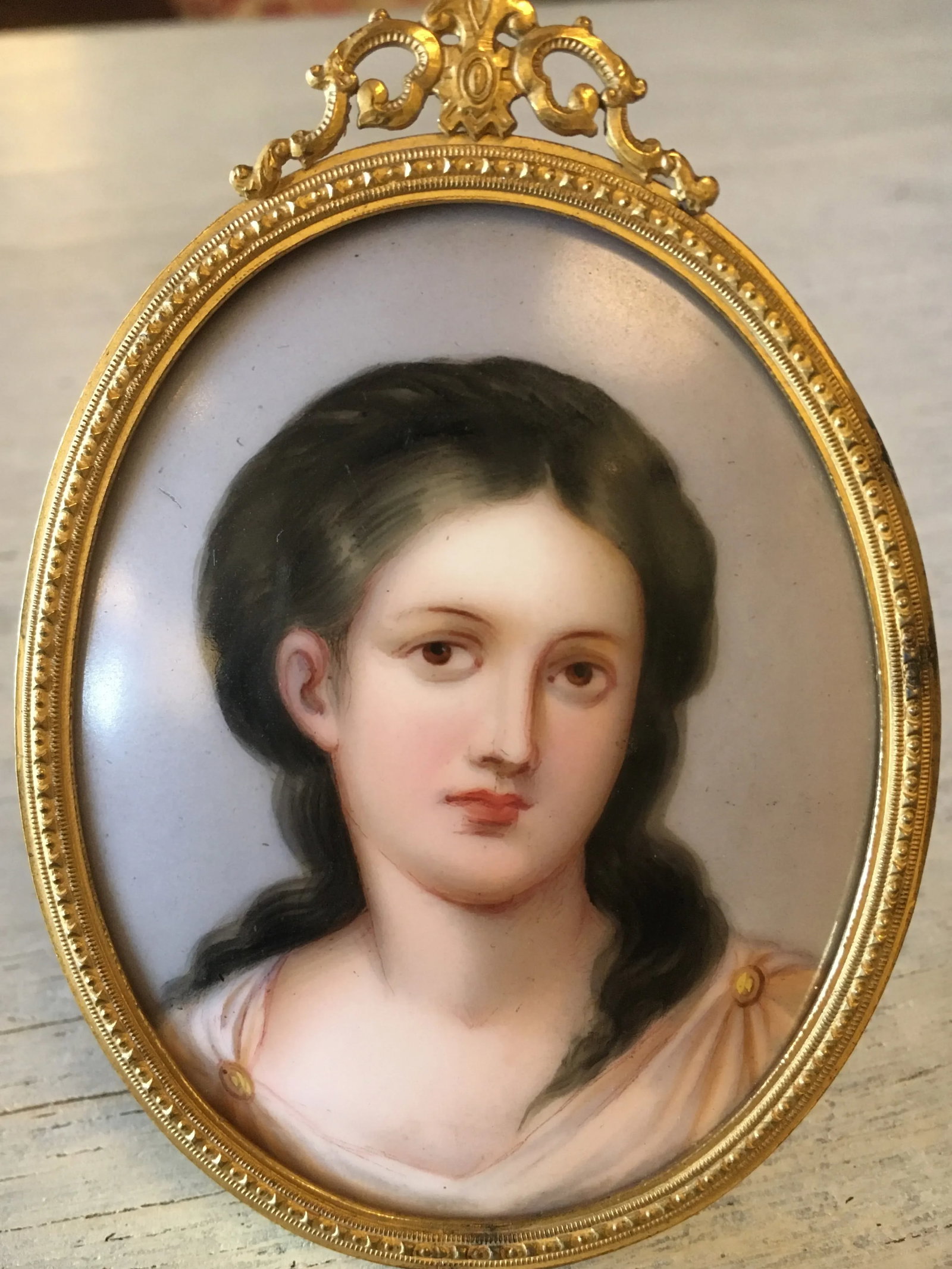 Antique Portrait on Porcelain, Framed - 2