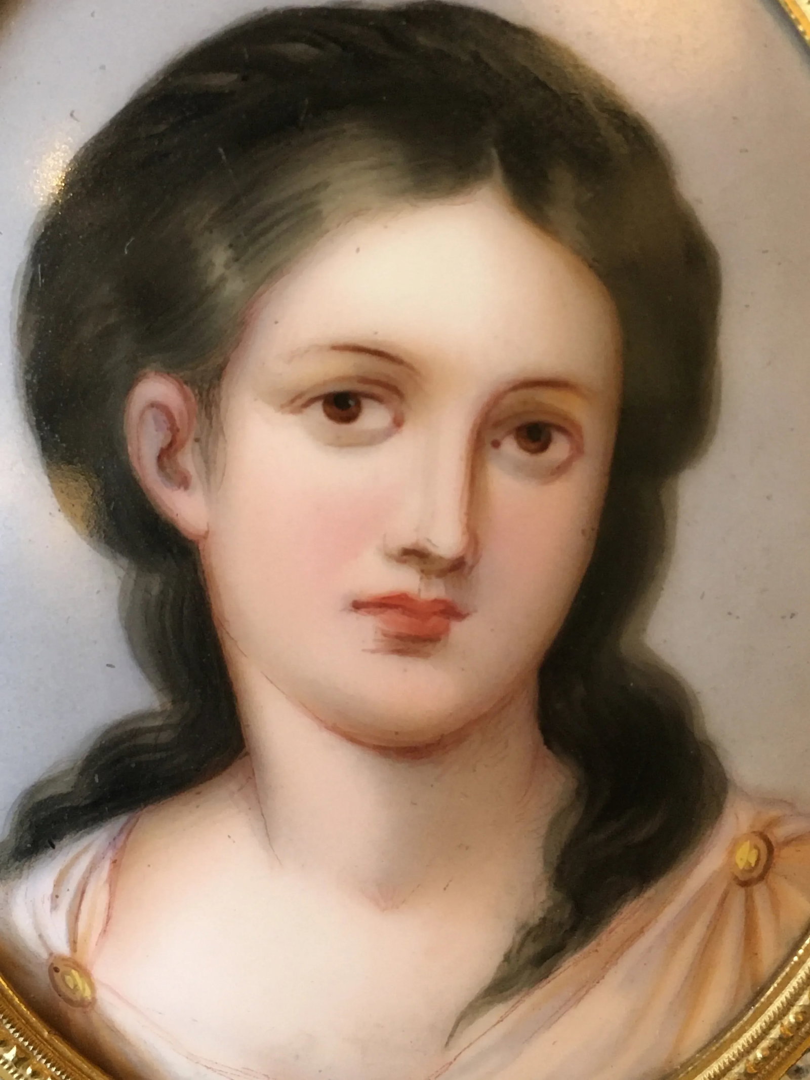 Antique Portrait on Porcelain, Framed - 3