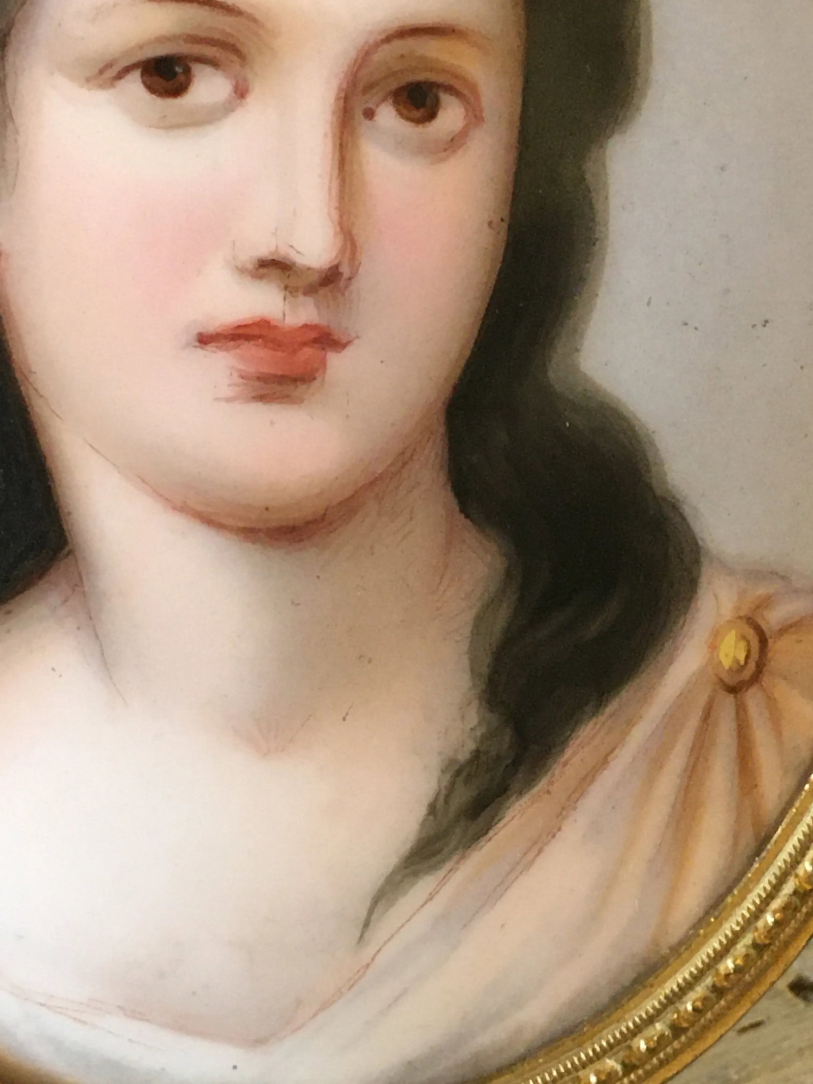 Antique Portrait on Porcelain, Framed - 6