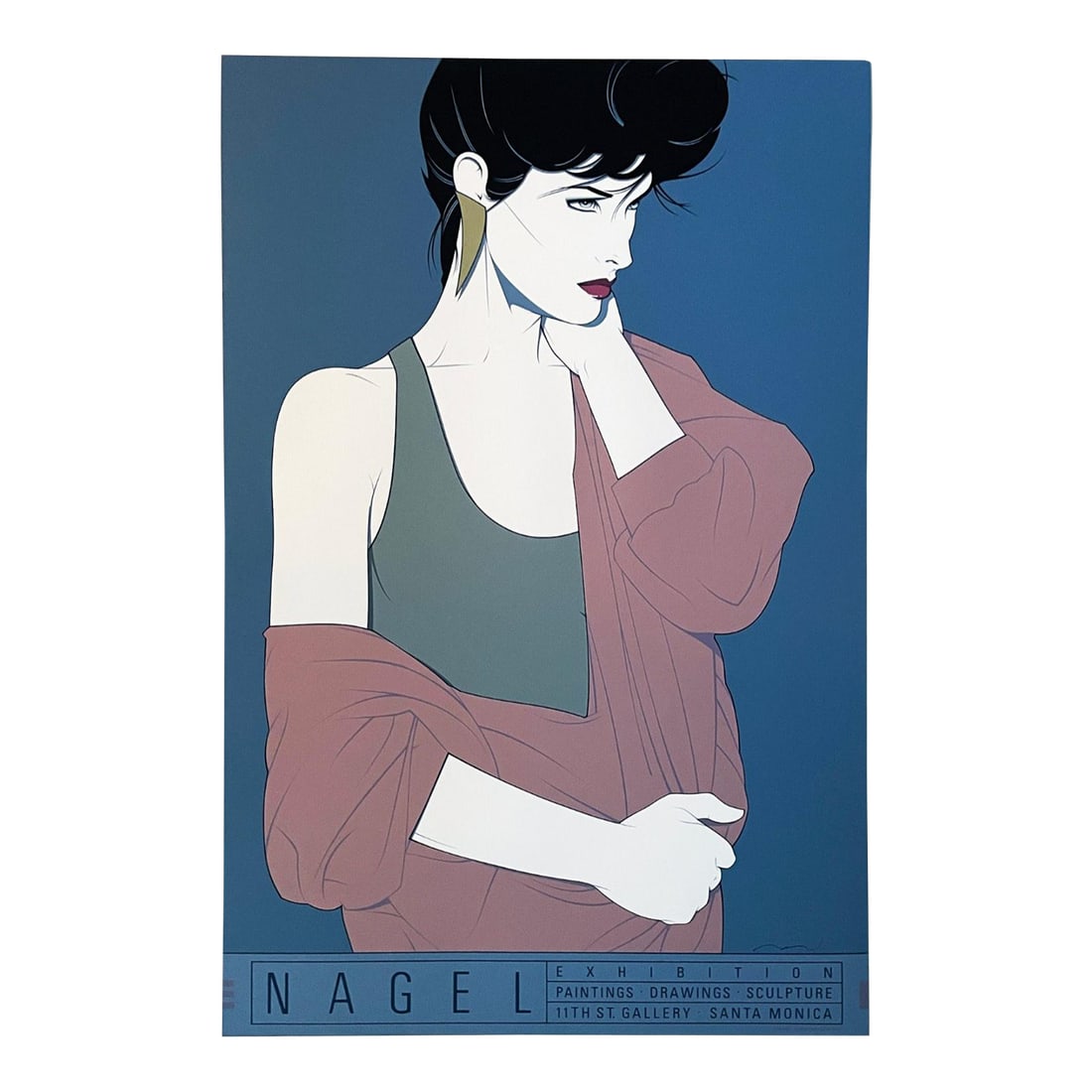 Patrick Nagel "Exhibition" Serigraph No. 10 - Mirage Editions, From the Collection of Lisah Runningh: A bold and elegant portrait by legendary artist Patrick Nagel, this 1980s serigraph is a defining example of his unmistakable aesthetic-clean lines, high-contrast forms, and unapologetic attitude.