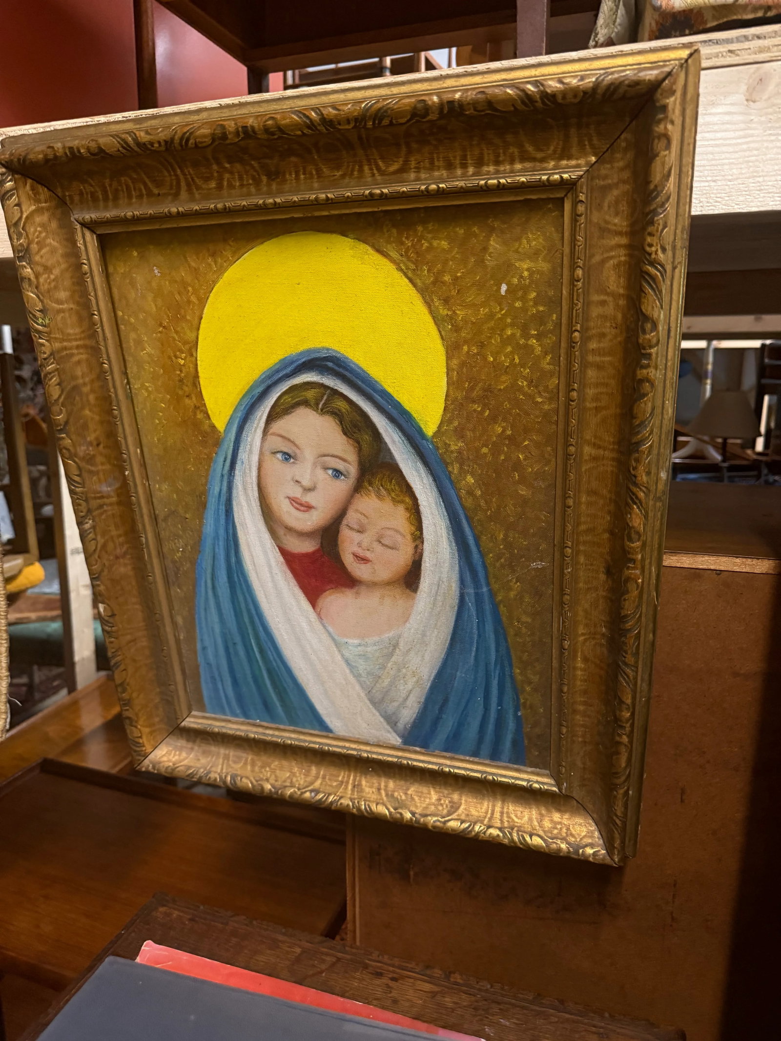 Original Mid-20th Century Mother With Child Painting - 4