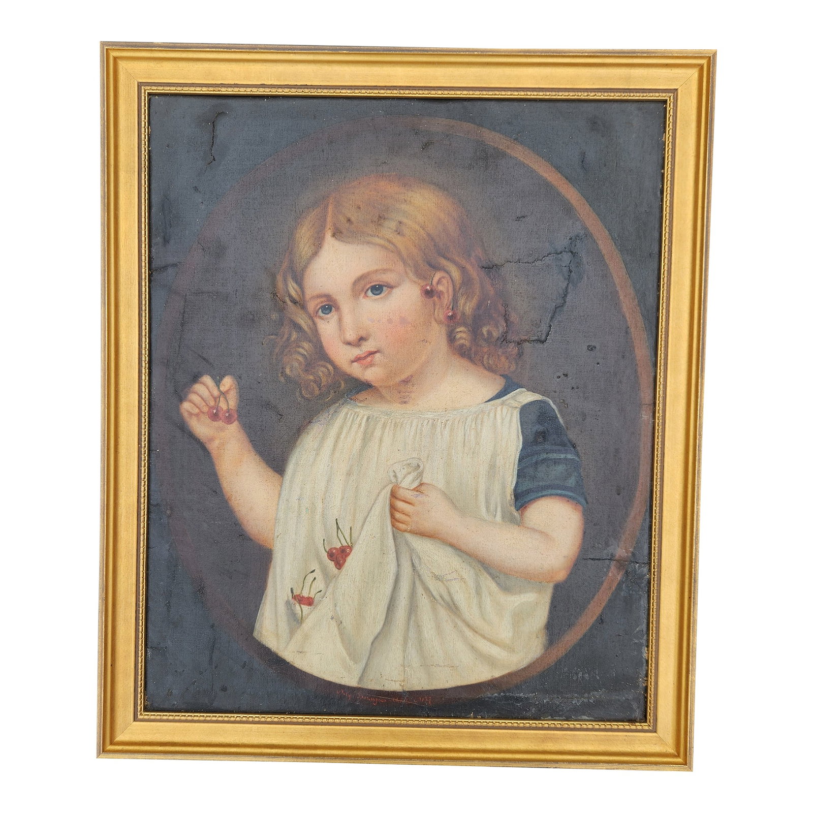 Irish 18th Century Portrait Painting of a Child: A beautiful oil on canvas painting of a child. Irish. Unsigned. Painted circa 1800. Newly mounted and framed. Condition: Alterations: Original Design Modified Imperfections: Some Imperfections