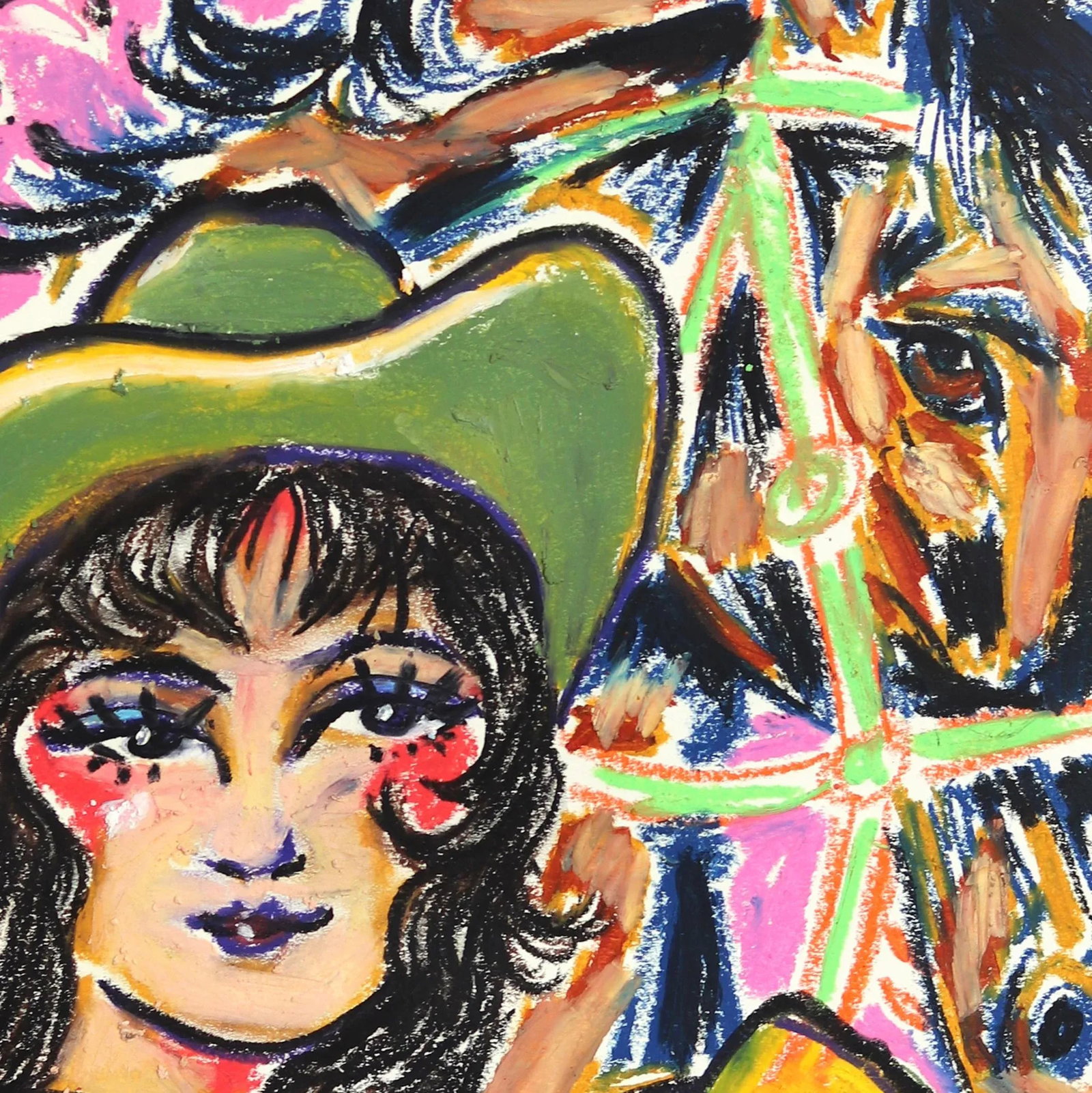 Wild West Dream - Colorful Playful Figurative Cowgirl Horse Mixed Media Original Artwork by Jesse Bl - 6