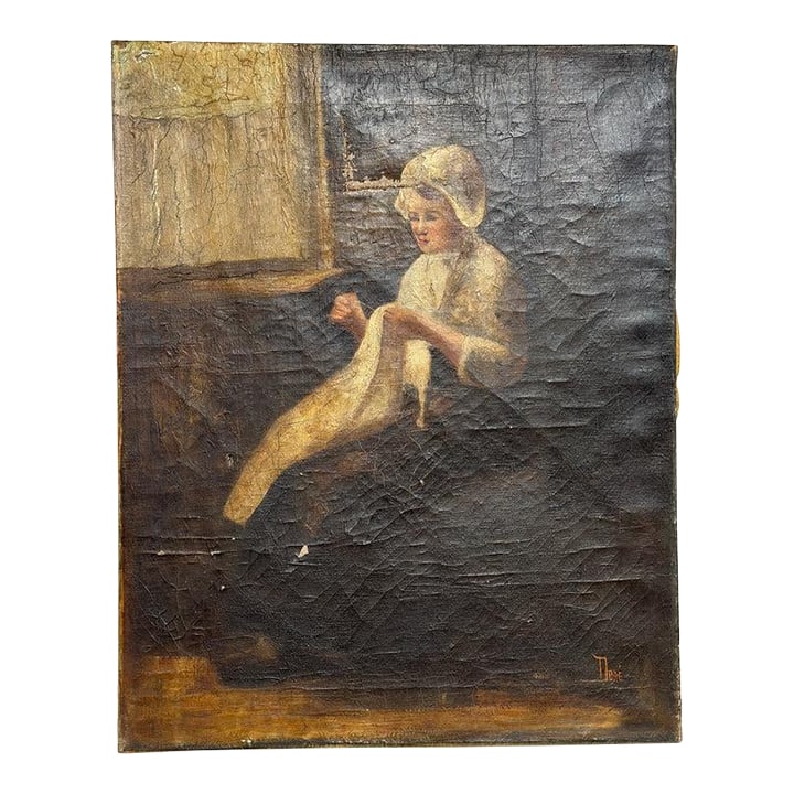 19th Century Original Antique Oil Painting on Canvas, Primitive Portrait by Nore (1 of 9)