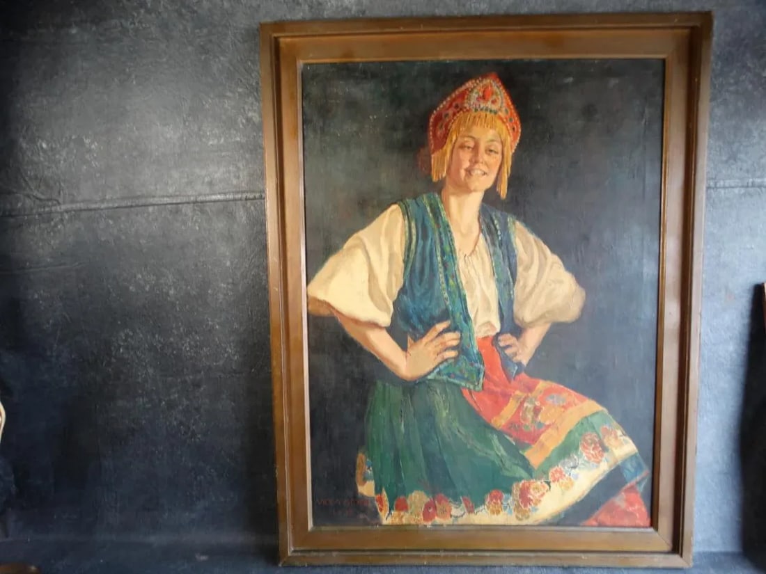 1935 Viola Pratt Stone (1872-1958) Natasha Oil on Canvas Painting - 2