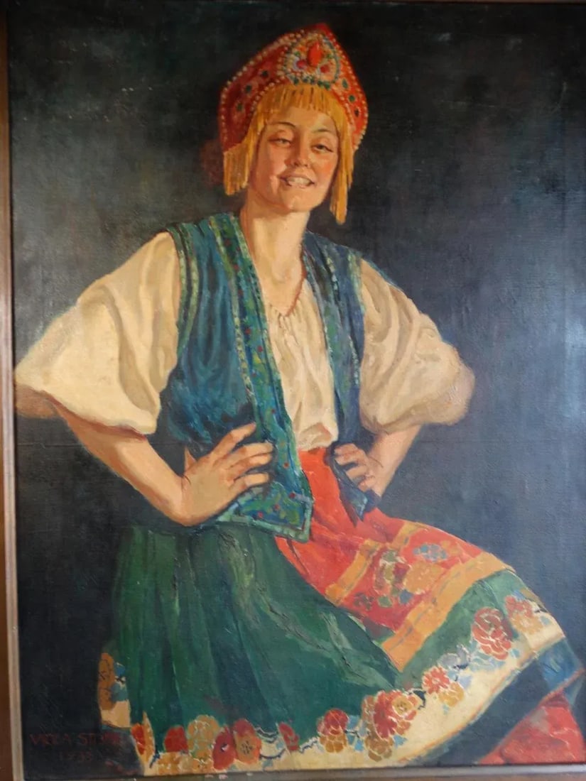1935 Viola Pratt Stone (1872-1958) Natasha Oil on Canvas Painting - 4