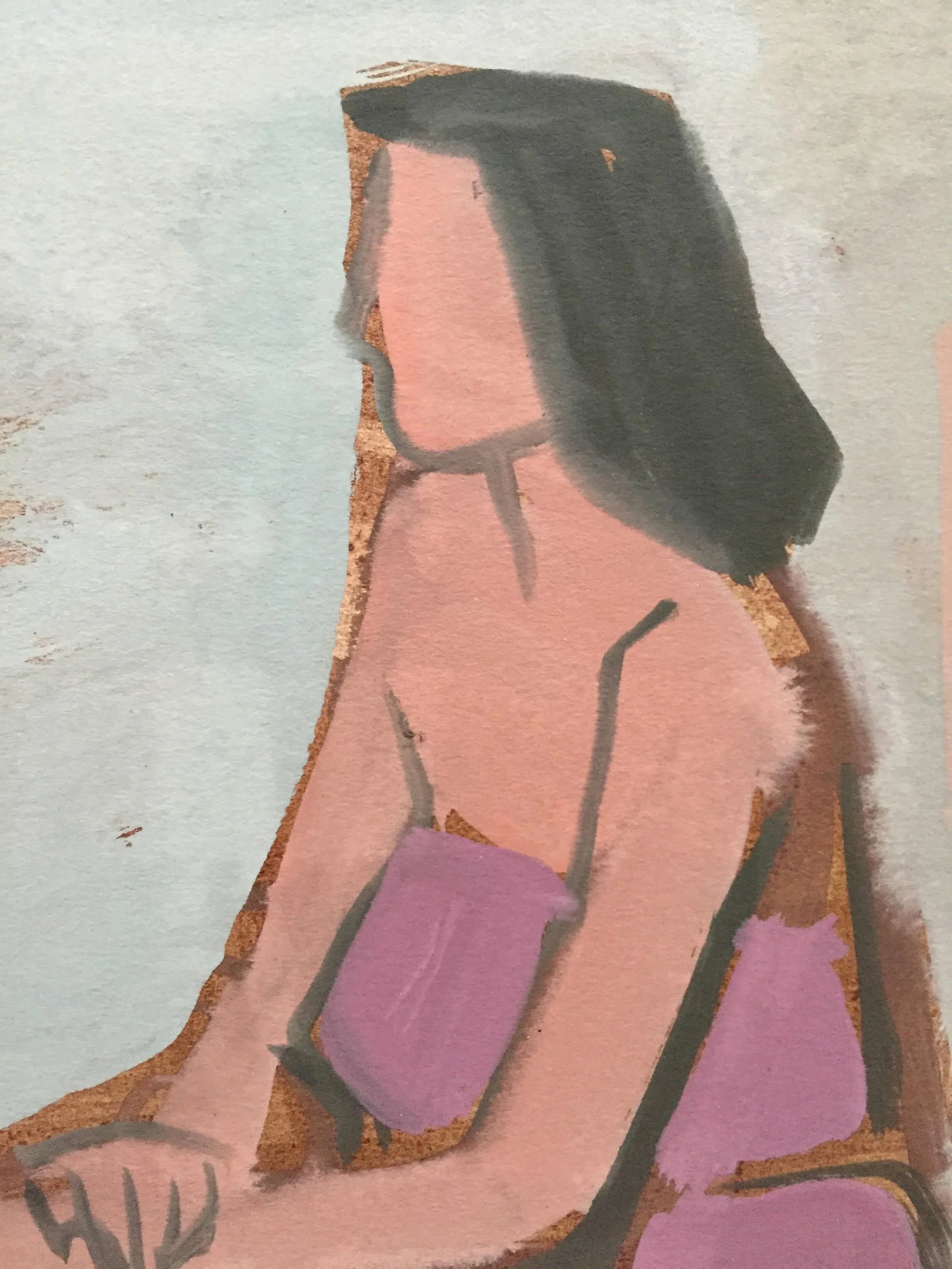 "Black Floor" by Jerry Opper 1940-1950's Gouache on Paper Mid Century Female Figure Painting - 3