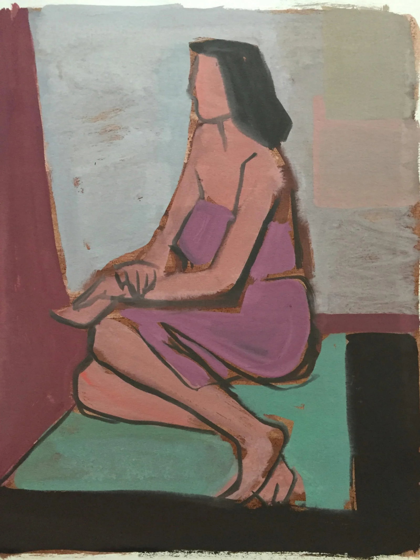 "Black Floor" by Jerry Opper 1940-1950's Gouache on Paper Mid Century Female Figure Painting - 5