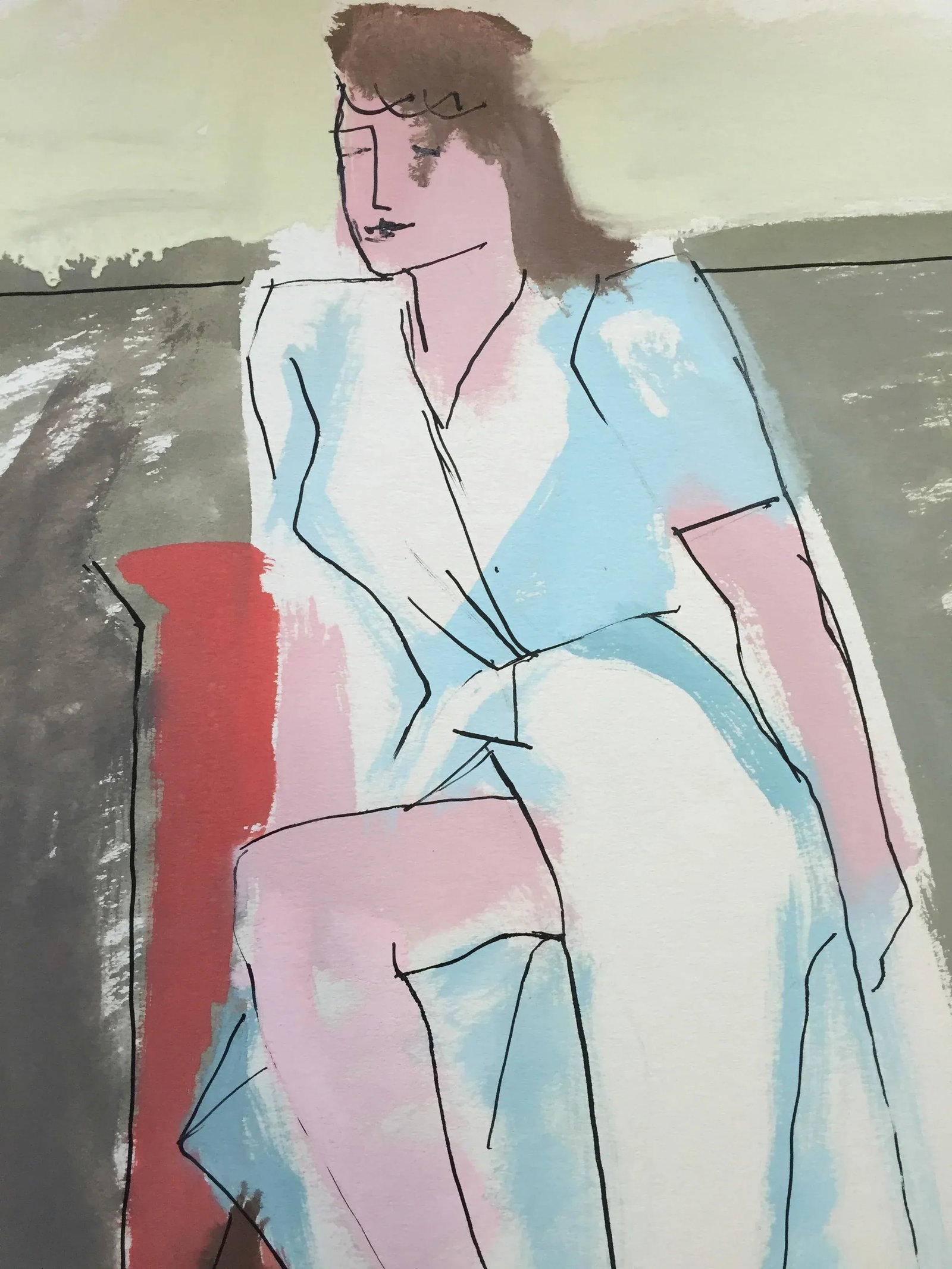 "Slit" 1950's Gouache Painting Mid Century Female - 2