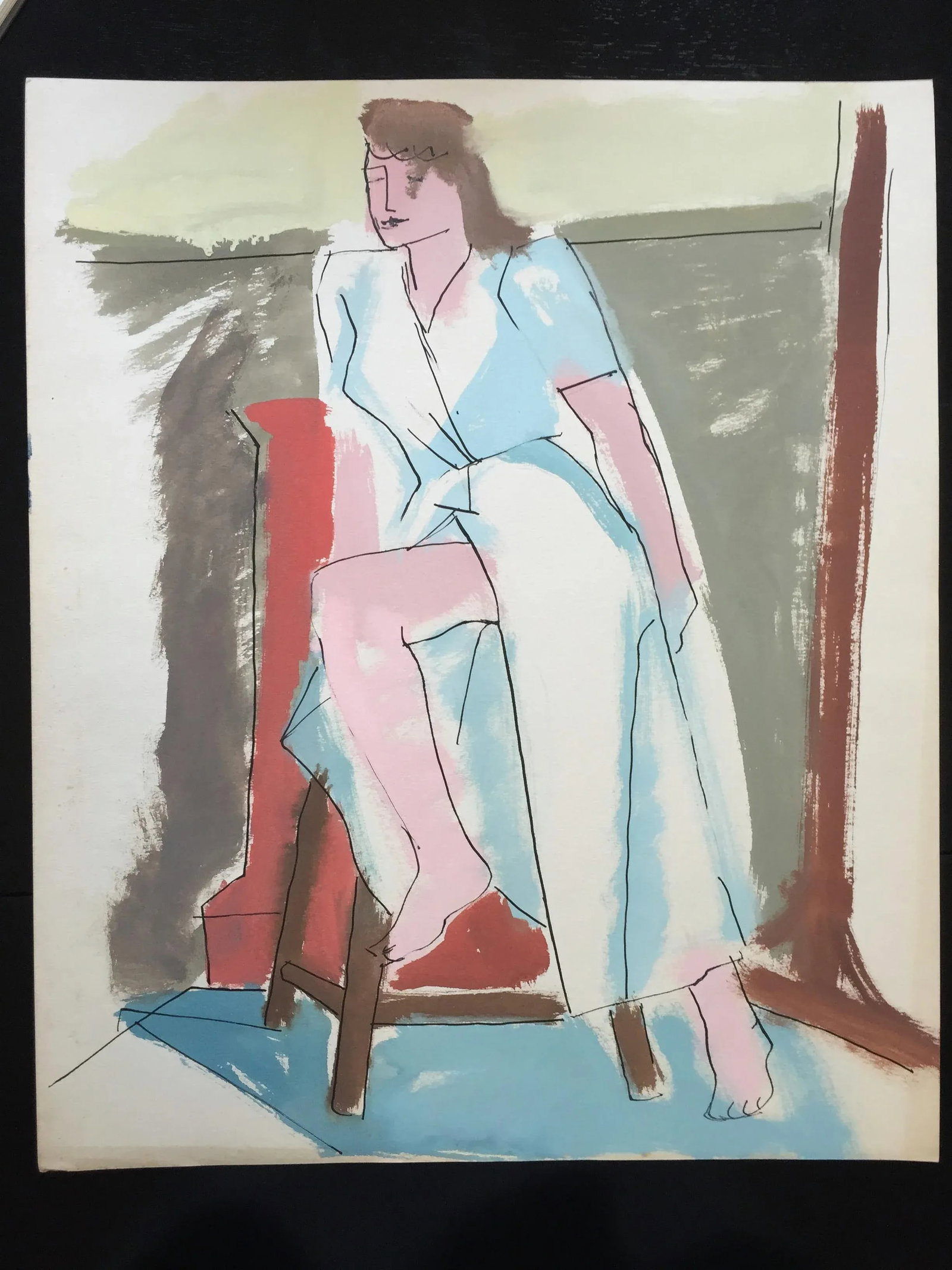 "Slit" 1950's Gouache Painting Mid Century Female - 6