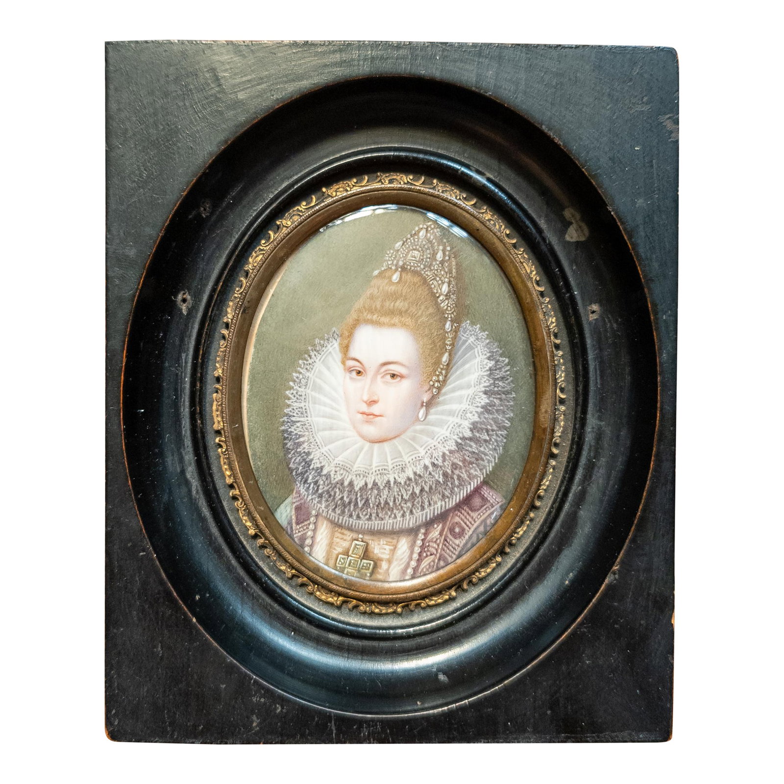 19th Century Miniature Water Portrait of Isabella Clara Eugenia After Frans Pourbus: We are selling this extremely finely painted Miniature portrait painting. This watercolor painting appears to be of Isabella Clara Eugenia after the painting by Frans Pourbus the Younger. The