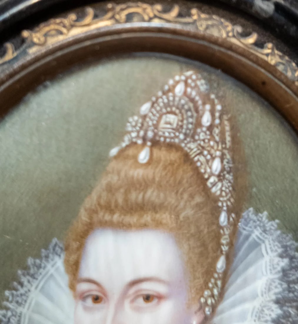 19th Century Miniature Water Portrait of Isabella Clara Eugenia After Frans Pourbus - 5