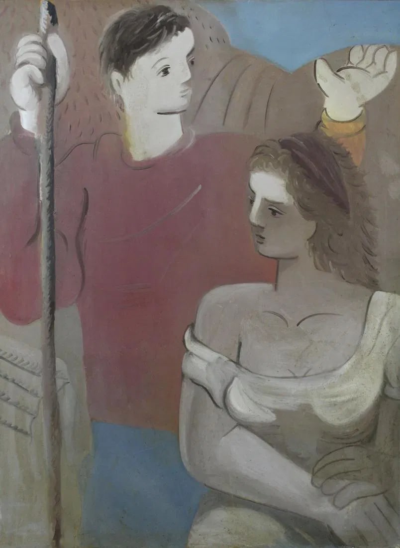 Mid 20th Century Cubist Couple Painting, Oil on Canvas., Framed - 2