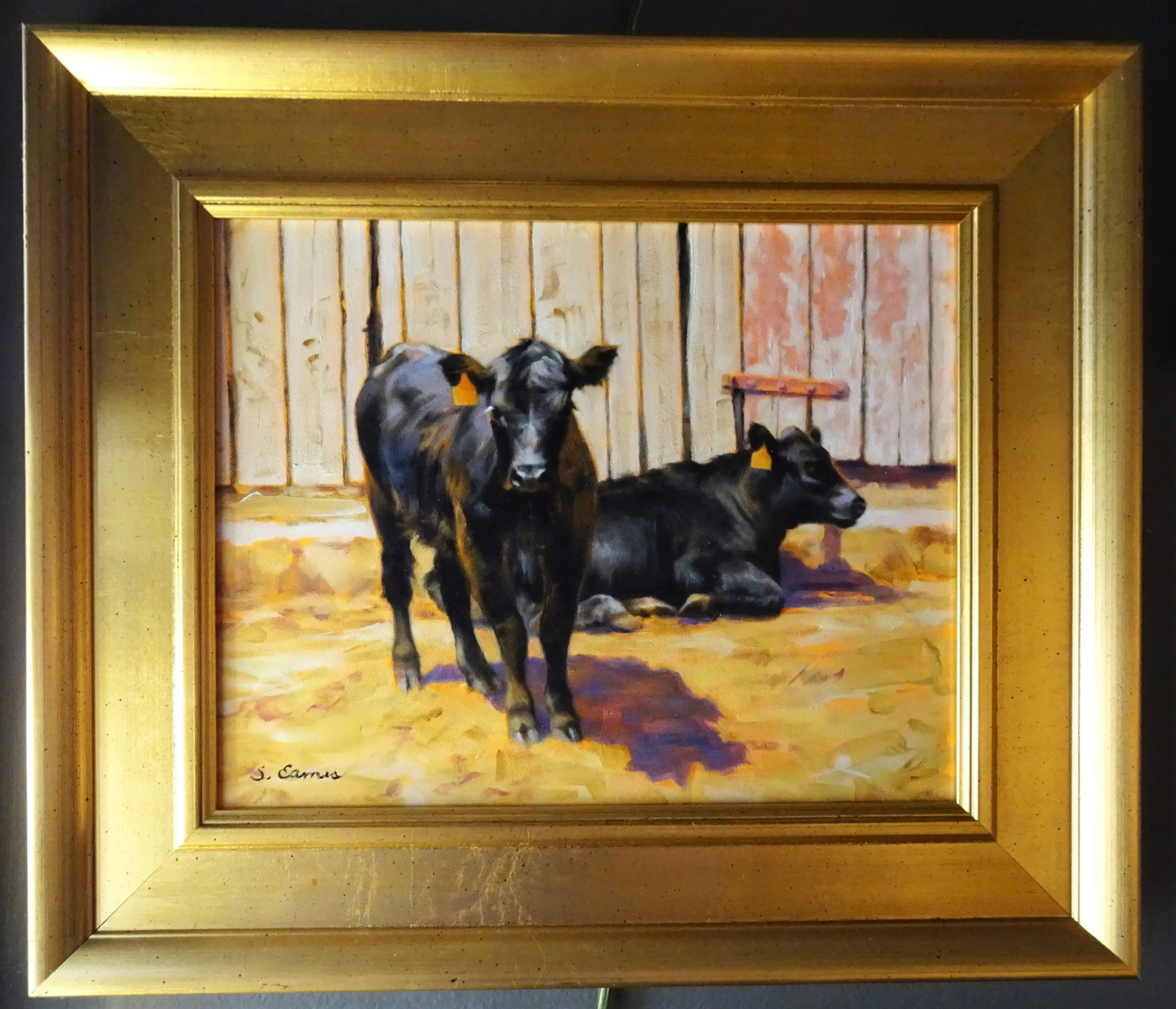 "Black Angus", Framed Small Oil Painting on Artist Board, Sandra Eames, Vermont Artist, 2017 - 10