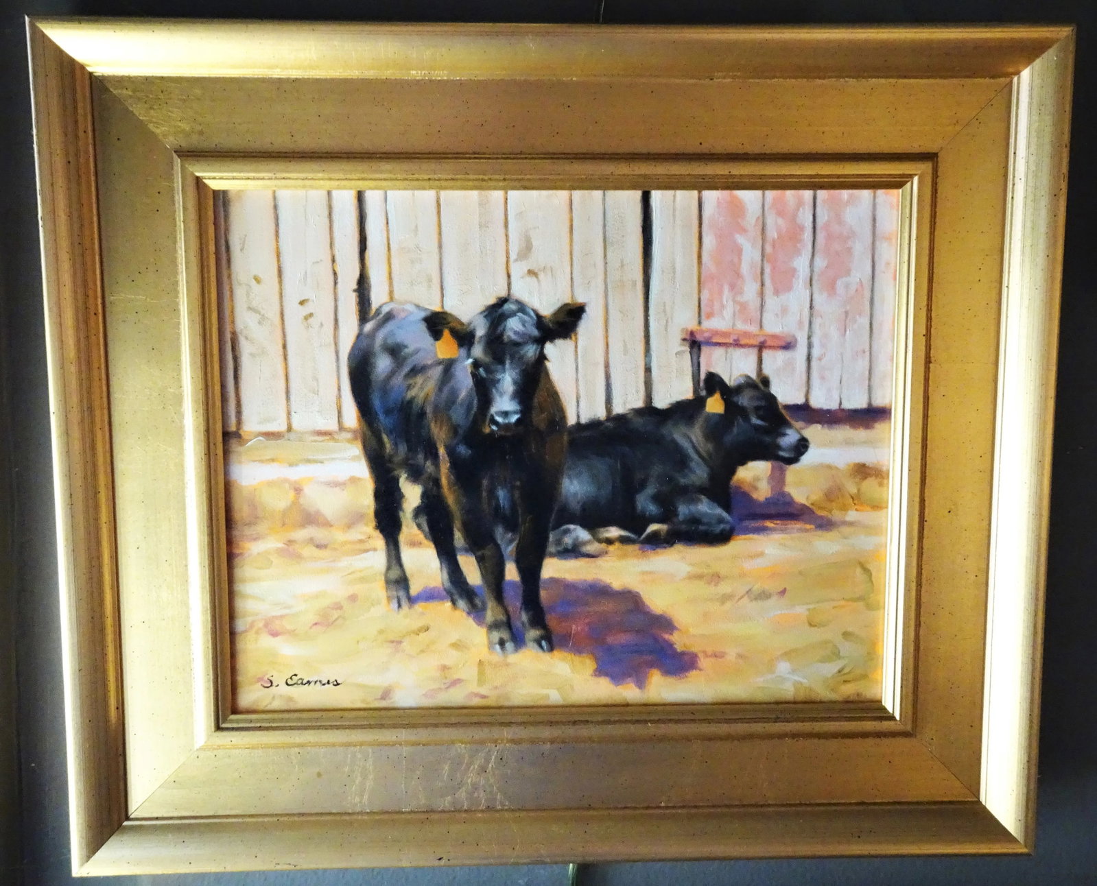"Black Angus", Framed Small Oil Painting on Artist Board, Sandra Eames, Vermont Artist, 2017 - 9