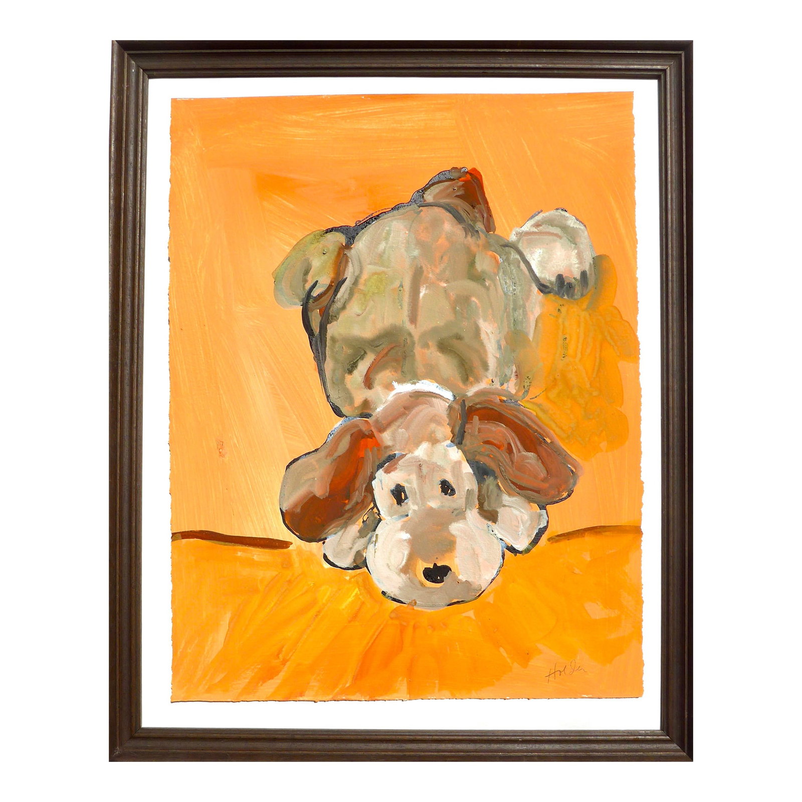 Little Puppy: This beautiful painting is from a private collection. Listed artist Martha Holden created this painting. Happy, lively, contemporary gouache on paper drawing of a toy dog. Artist Martha Holden trained