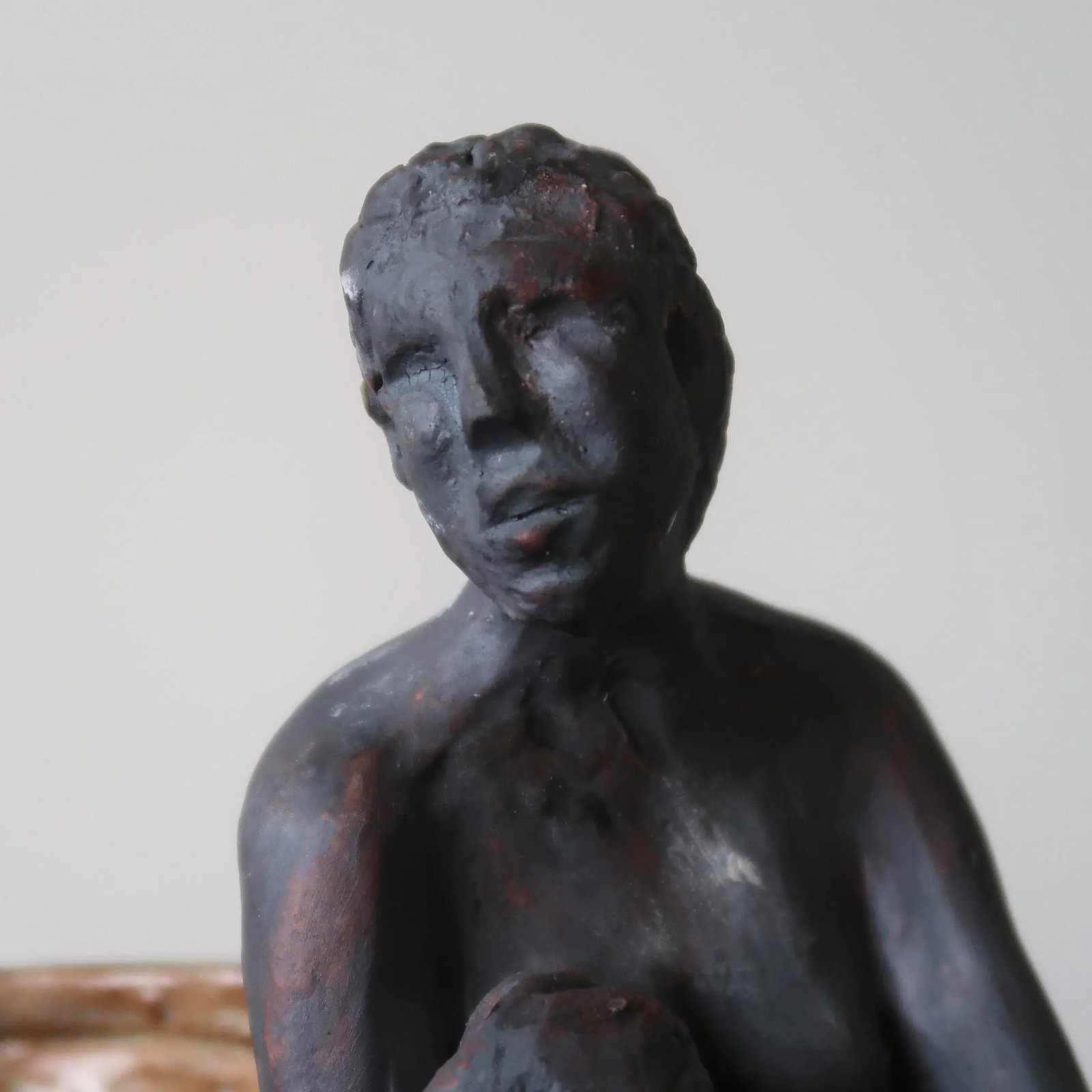 Mid 20th Century Signed Fine Art Ceramic Sculpture of Seated Figure on Textured Brick-Inspired Glaze - 5