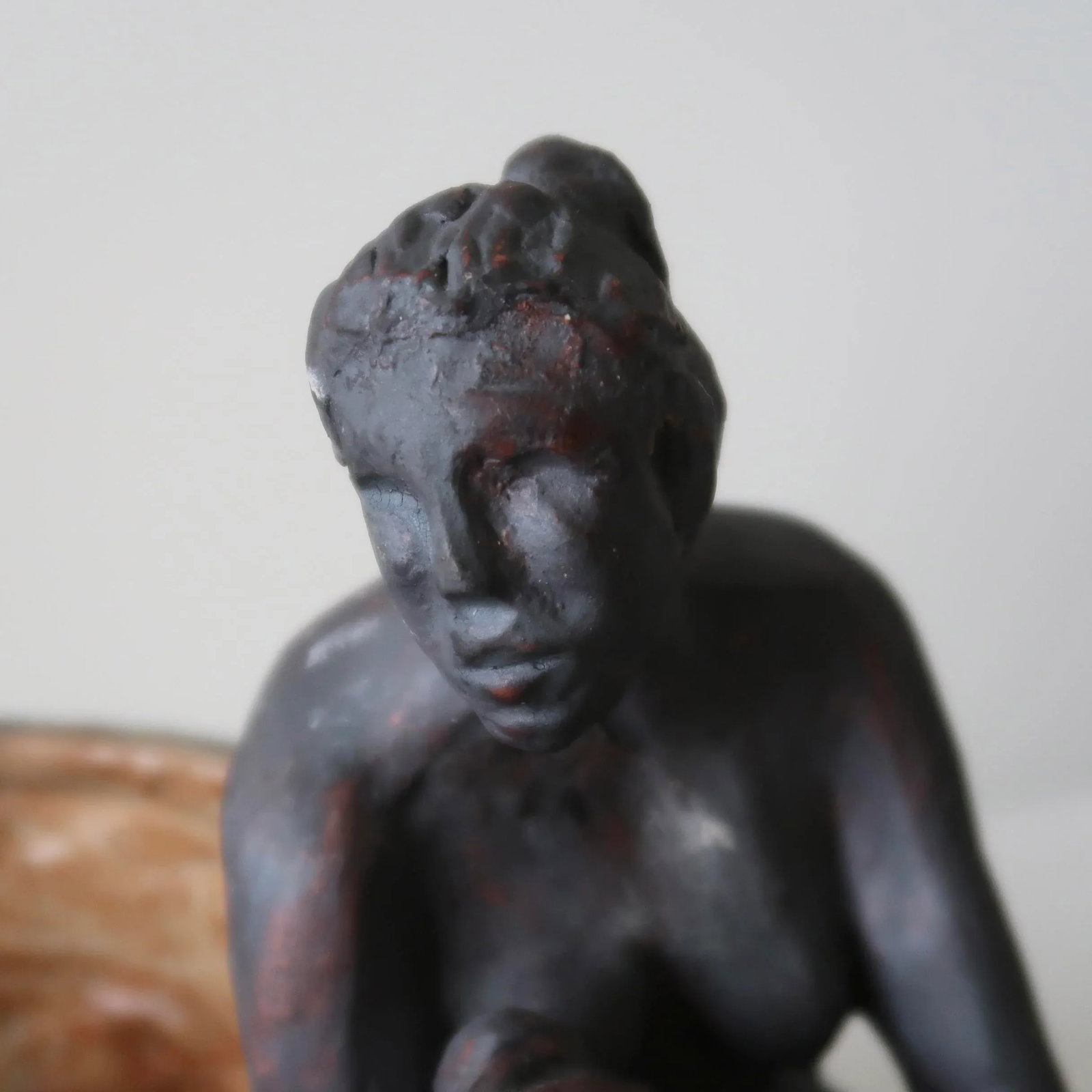 Mid 20th Century Signed Fine Art Ceramic Sculpture of Seated Figure on Textured Brick-Inspired Glaze - 6
