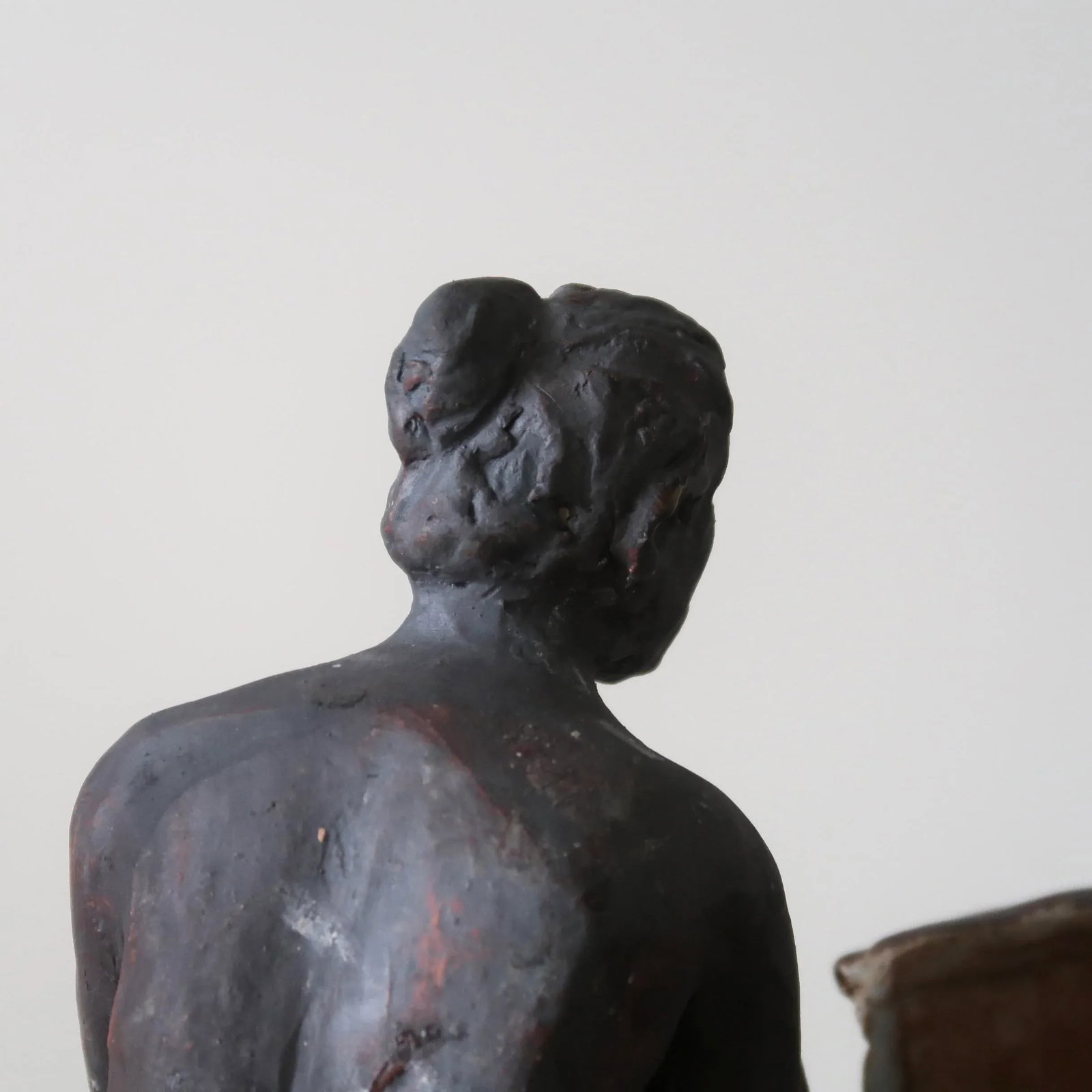 Mid 20th Century Signed Fine Art Ceramic Sculpture of Seated Figure on Textured Brick-Inspired Glaze - 7