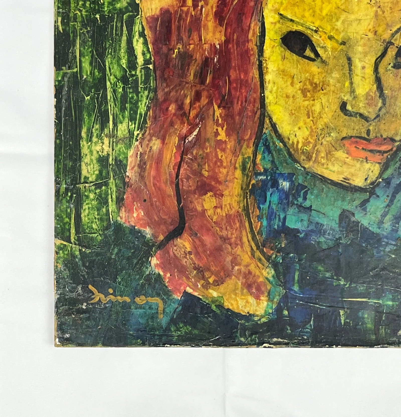 Expressionist Portrait on Board, Signed - 4