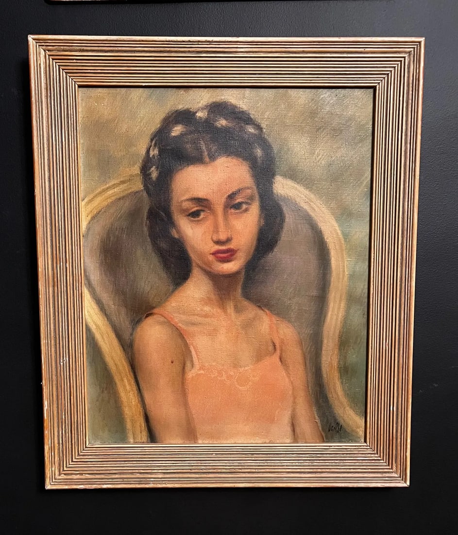 "Little Ballerina" MCM Portrait Signed Oil Painting - 2