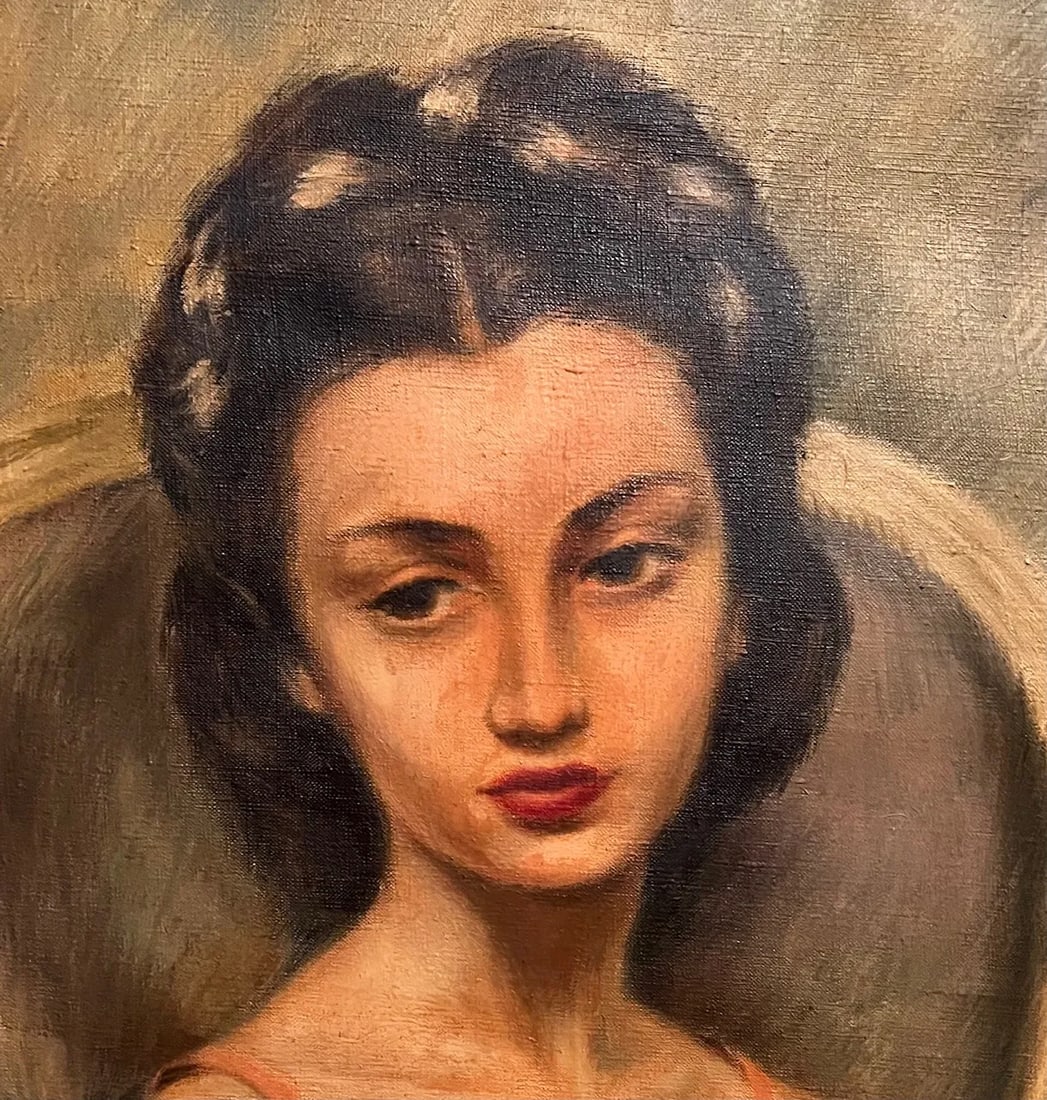 "Little Ballerina" MCM Portrait Signed Oil Painting - 3