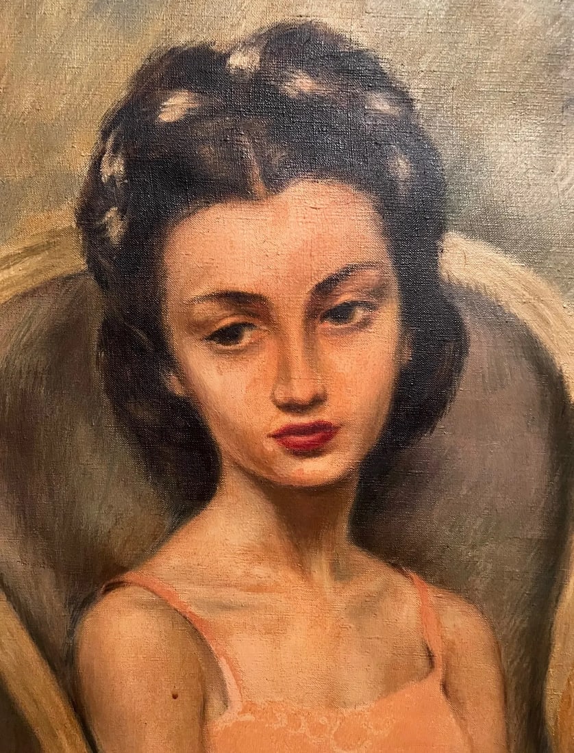 "Little Ballerina" MCM Portrait Signed Oil Painting - 4
